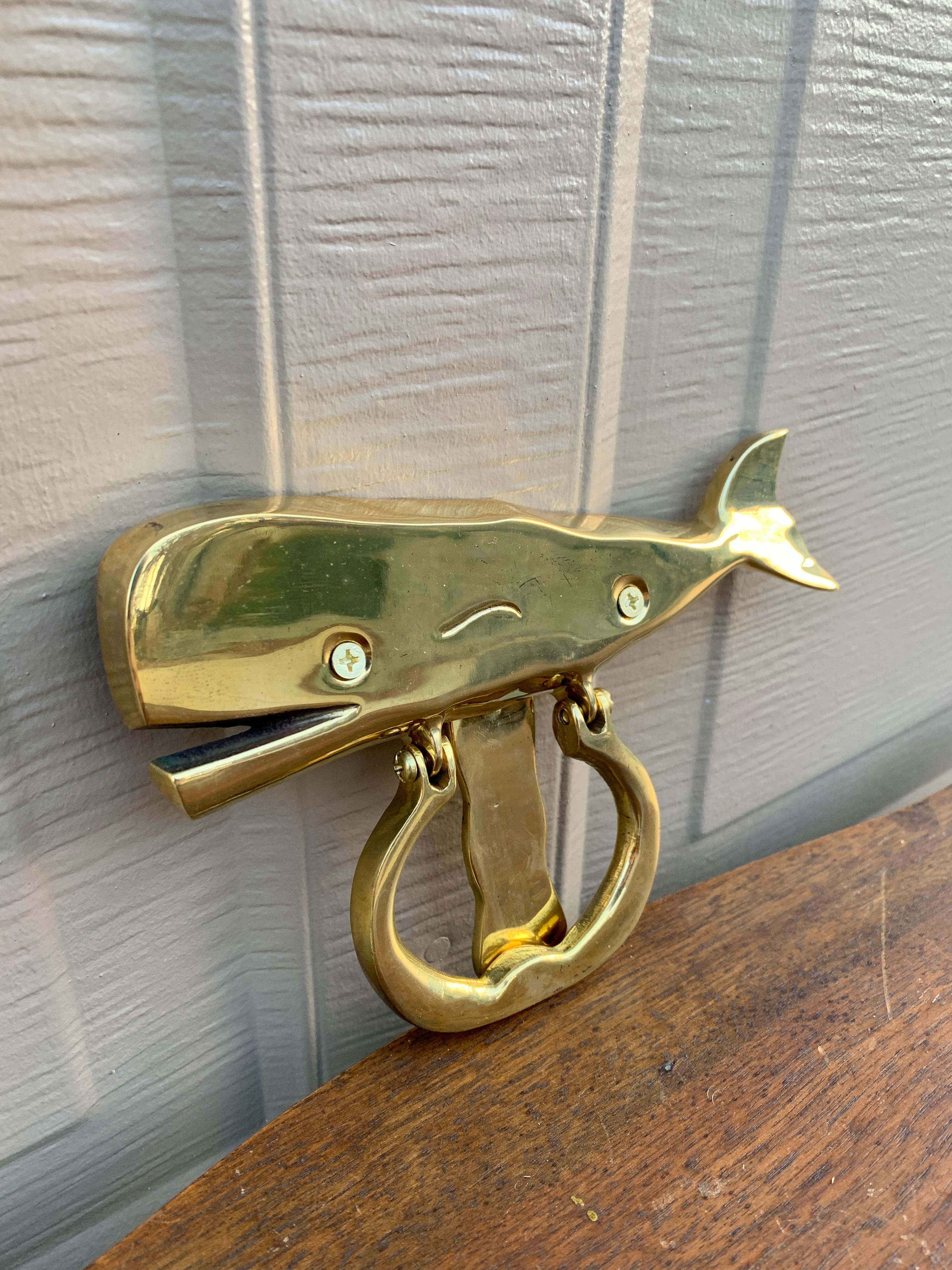 20th Century Vintage Cast Brass Whale Door Knocker