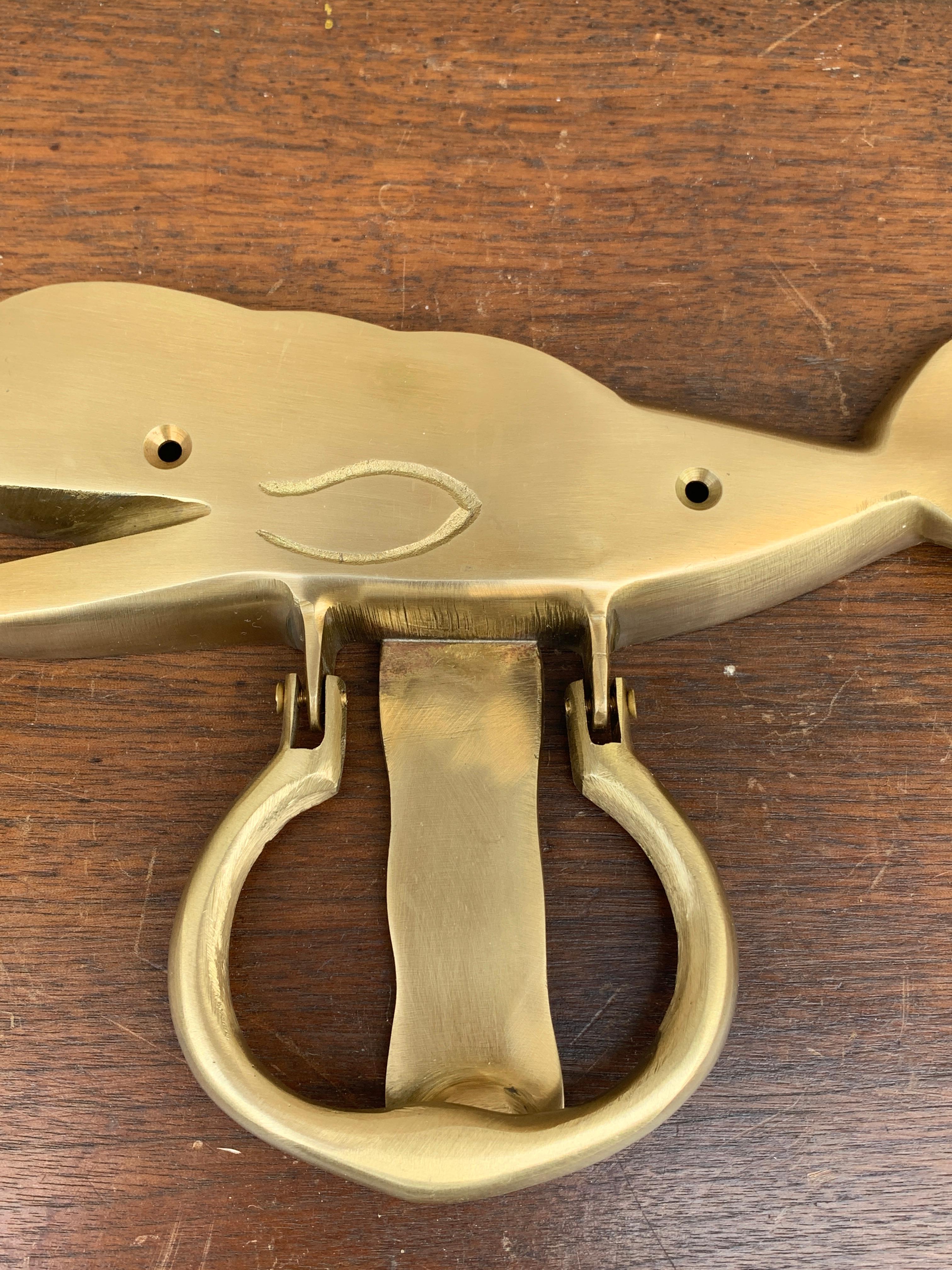 20th Century Vintage Cast Brass Whale Door Knocker For Sale