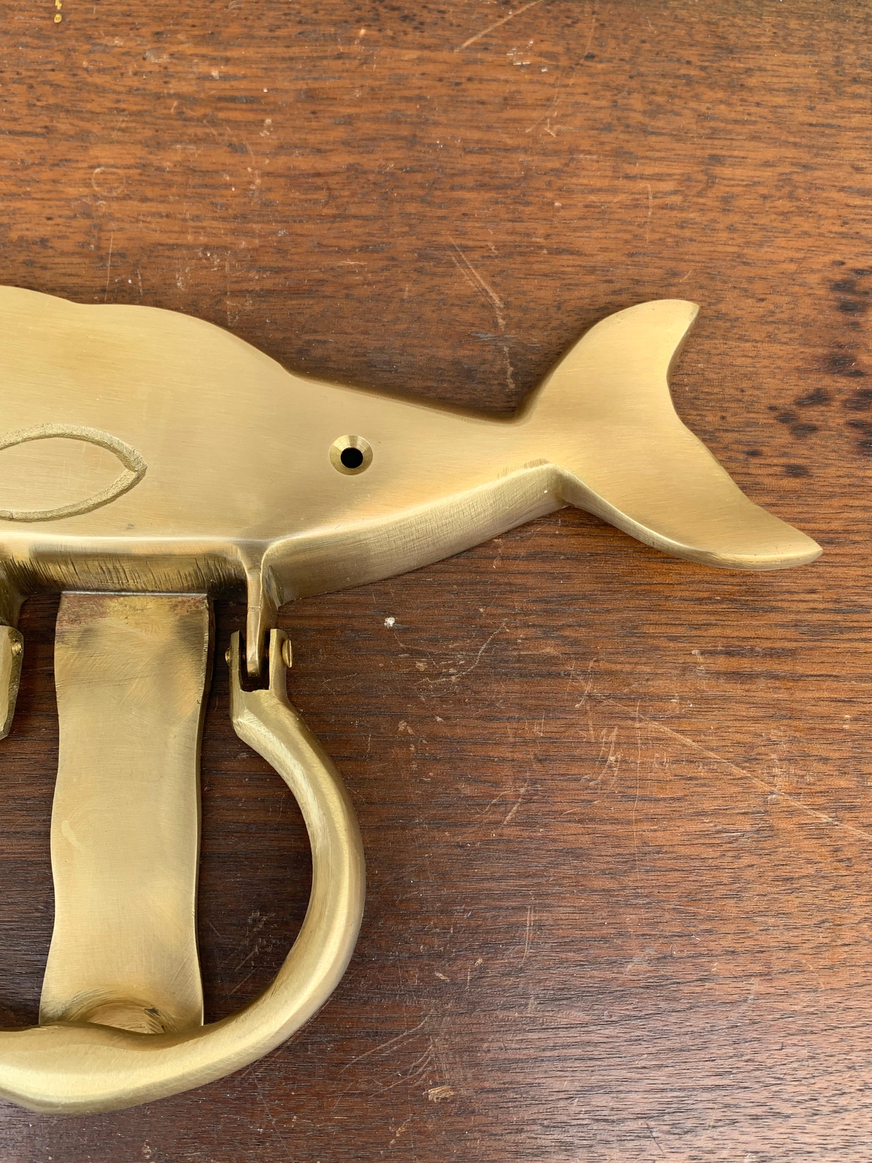 Vintage Cast Brass Whale Door Knocker For Sale 1
