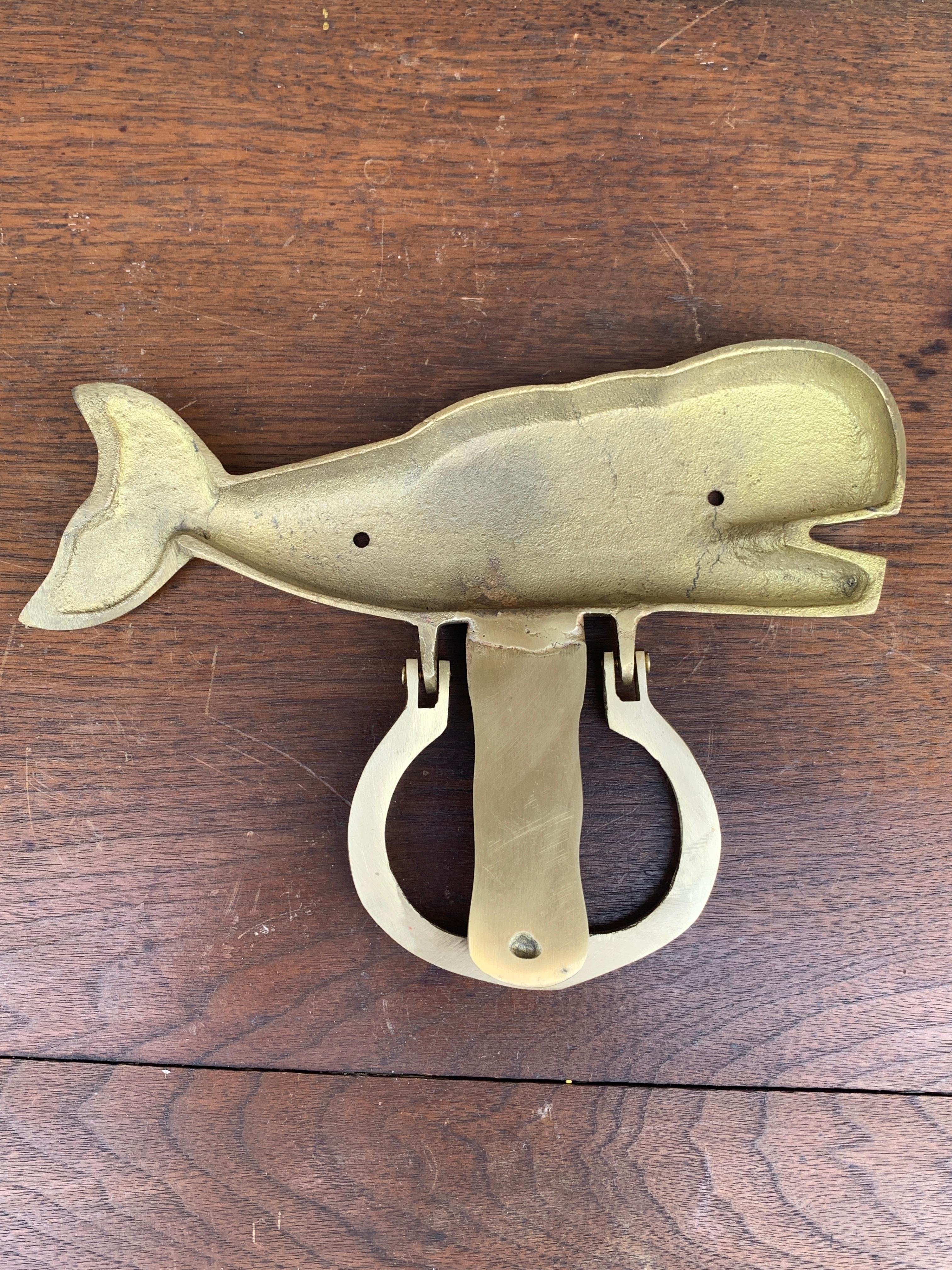 Vintage Cast Brass Whale Door Knocker For Sale 2