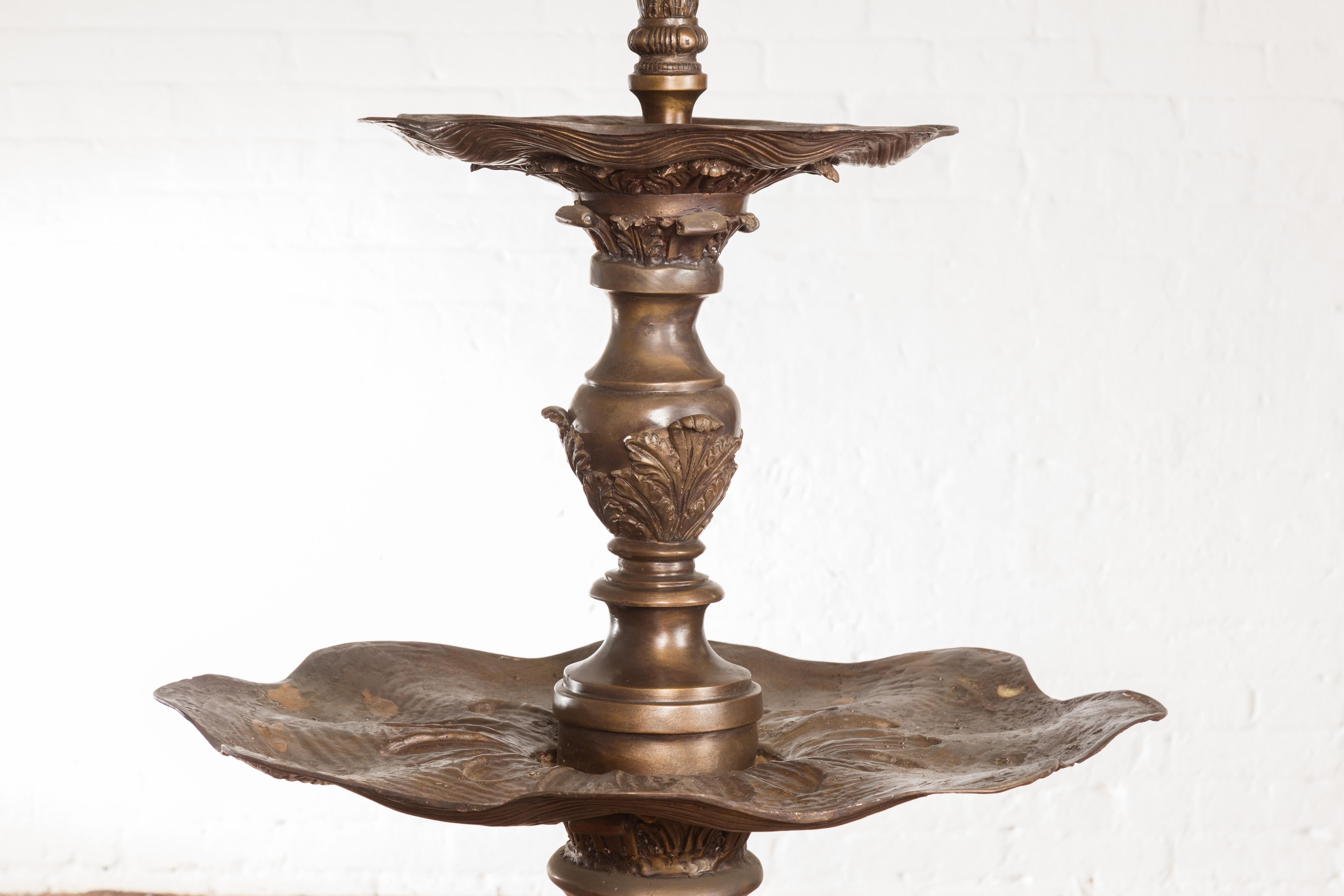 Vintage Cast Bronze Baroque Italian Style Shell Fountain with Acanthus Leaves In Good Condition In Yonkers, NY
