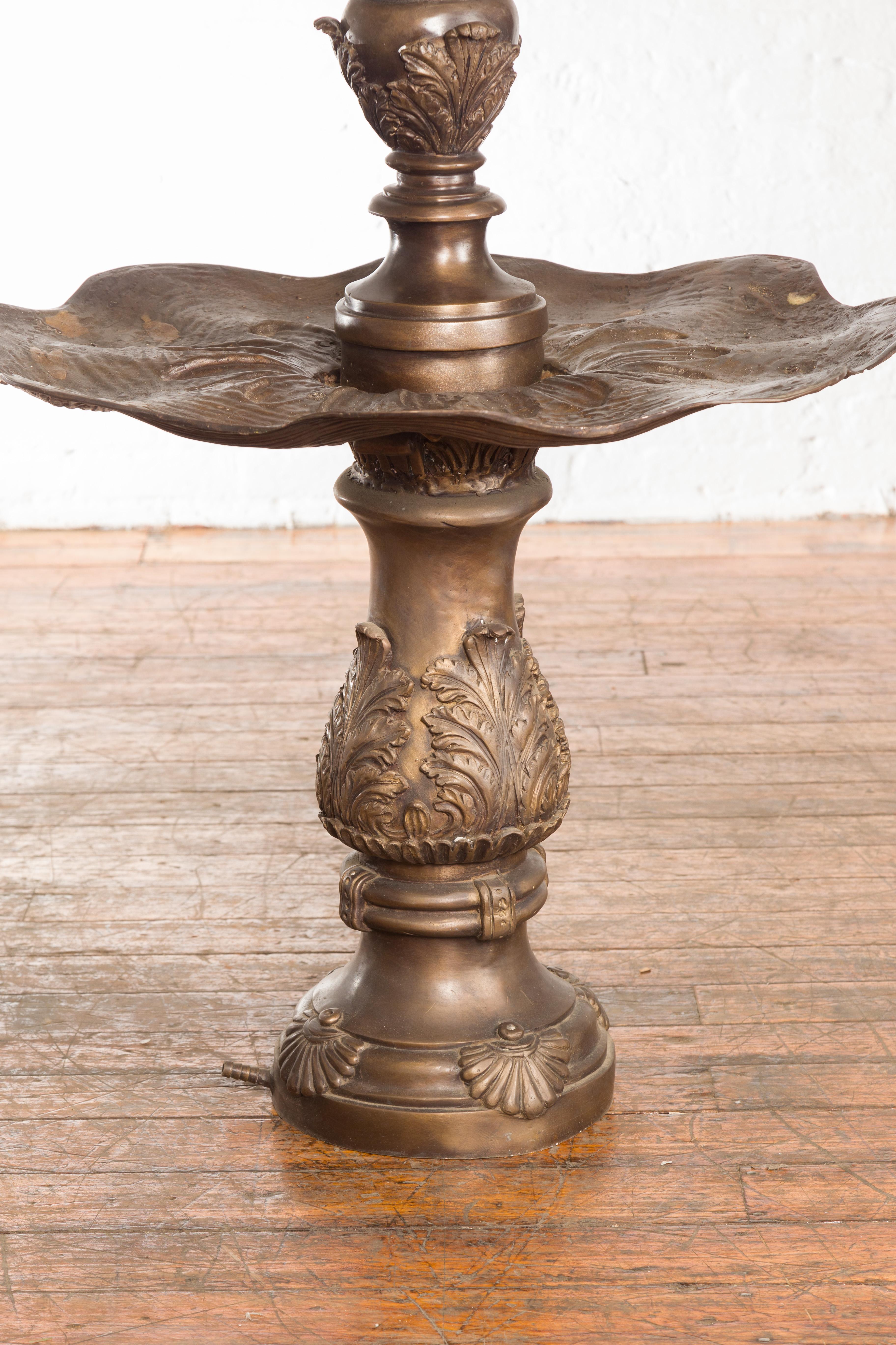 20th Century Vintage Cast Bronze Baroque Italian Style Shell Fountain with Acanthus Leaves