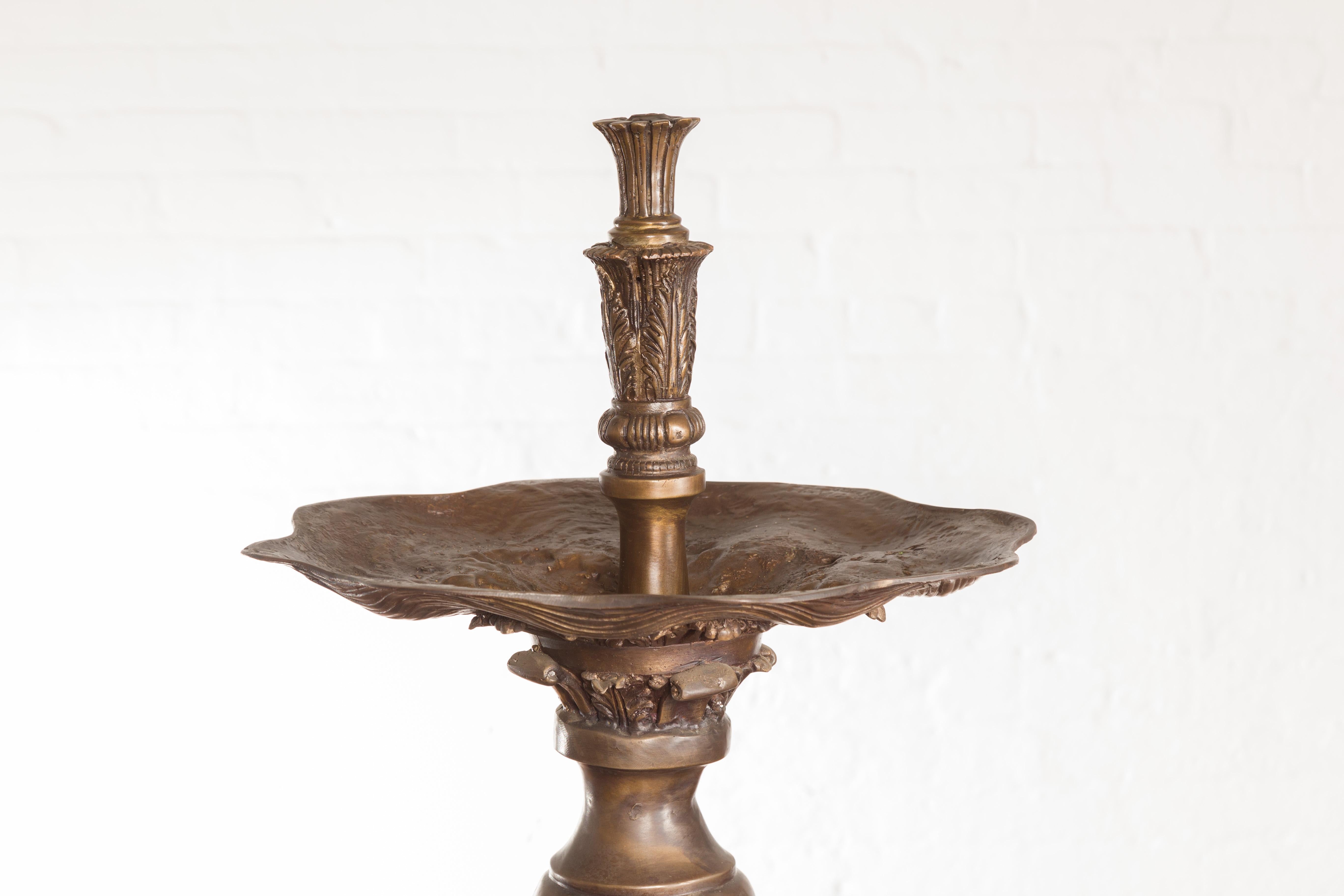 Vintage Cast Bronze Baroque Italian Style Shell Fountain with Acanthus Leaves 1