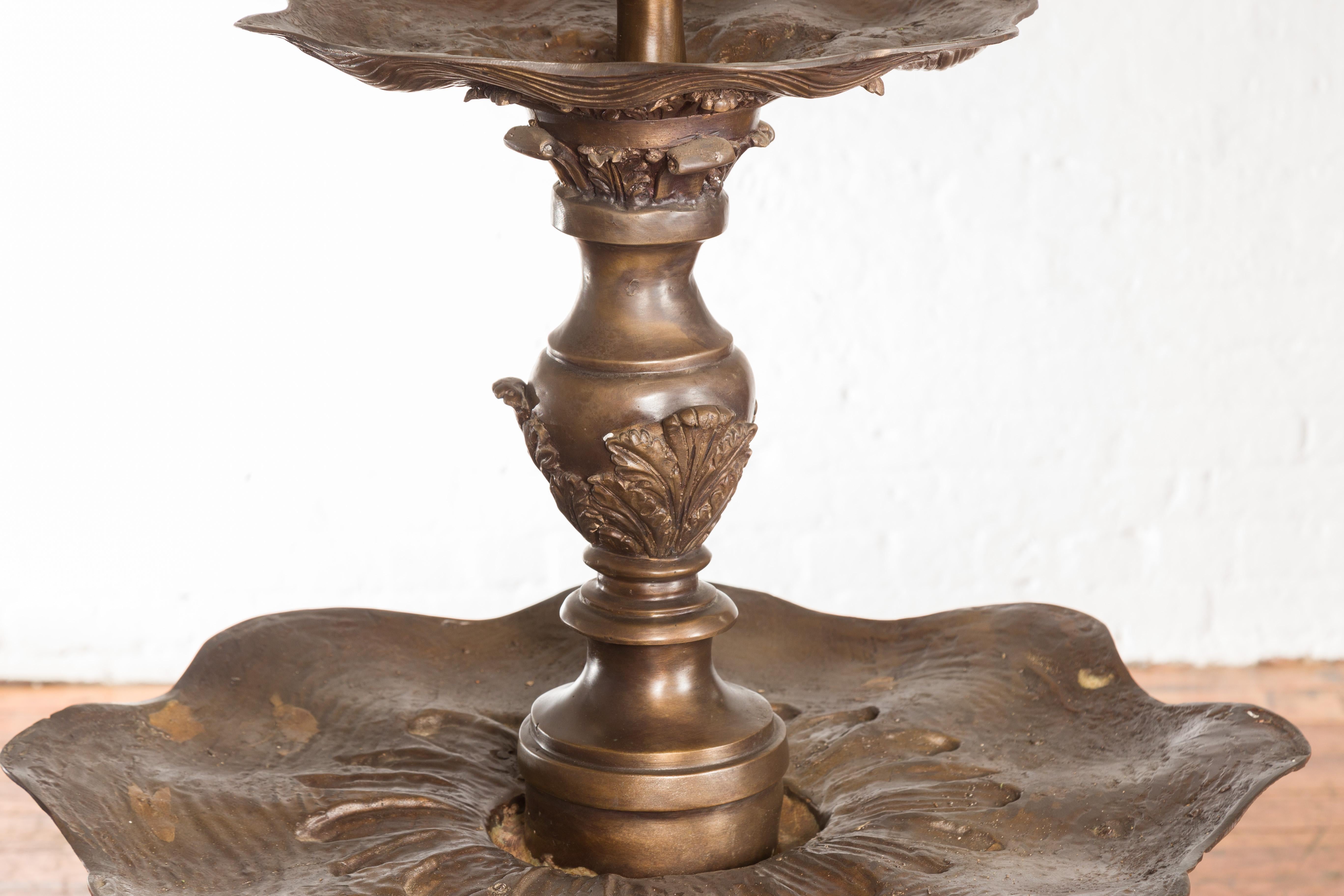 Vintage Cast Bronze Baroque Italian Style Shell Fountain with Acanthus Leaves 2