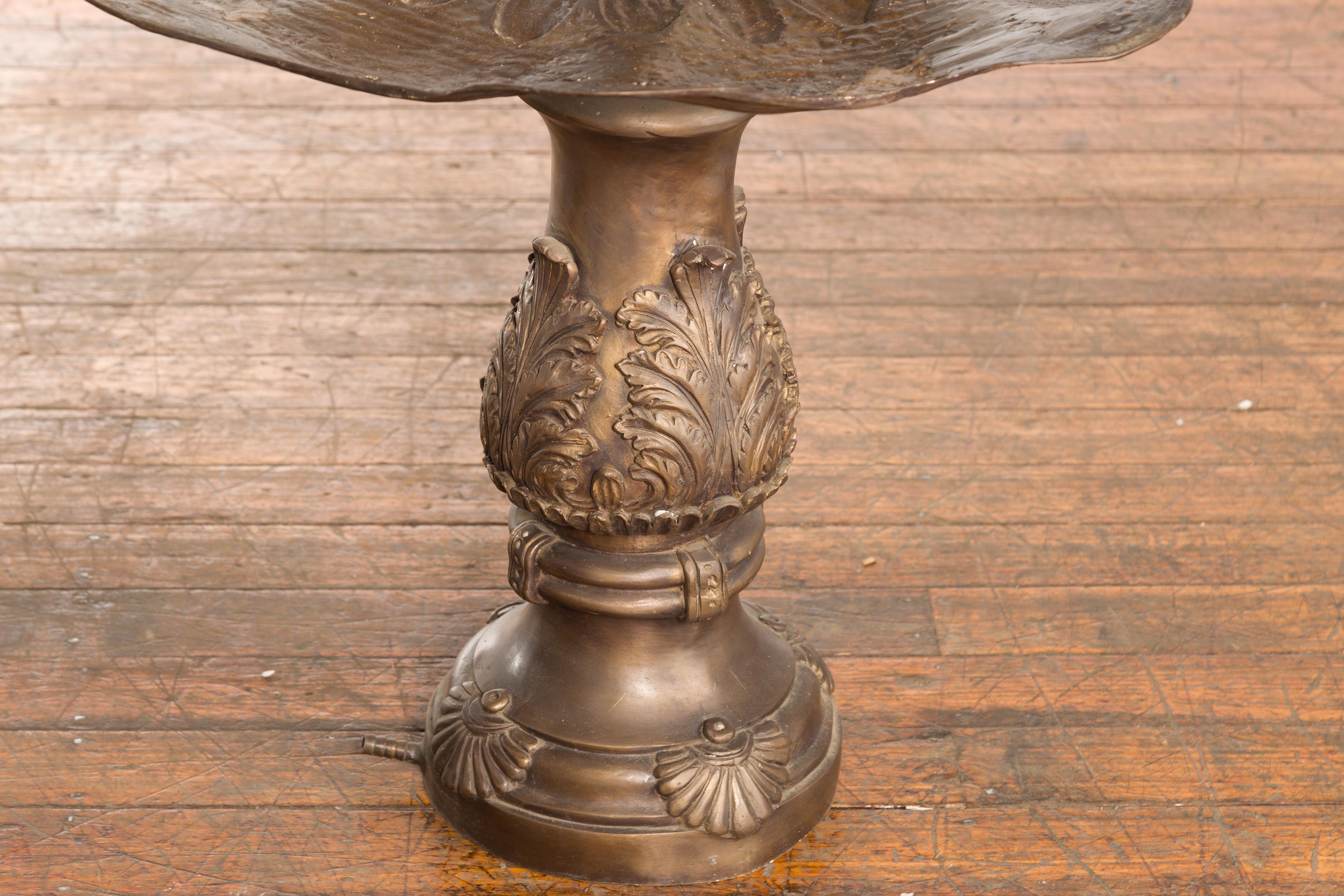 Vintage Cast Bronze Baroque Italian Style Shell Fountain with Acanthus Leaves 4