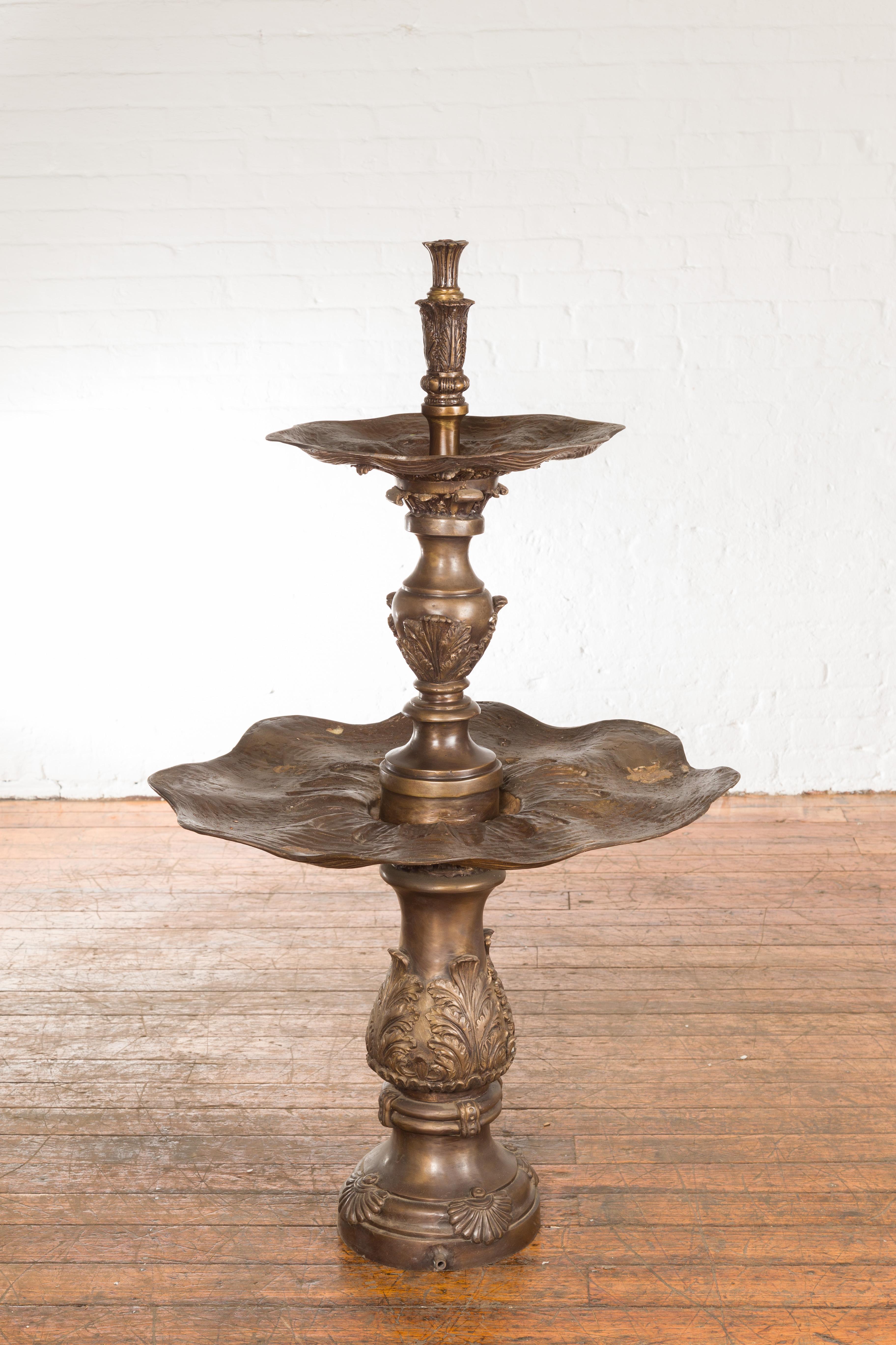Vintage Cast Bronze Baroque Italian Style Shell Fountain with Acanthus Leaves 5