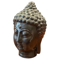 Sculpture vintage en bronze moulé à tête de bouddha, milieu du siècle dernier, années 1970
