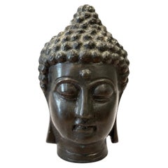 Sculpture vintage en bronze moulé à tête de bouddha, milieu du siècle dernier, années 1970