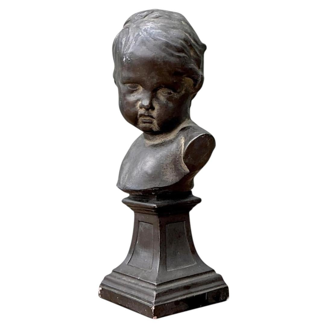 Vintage Cast Bronze Bust of Baby