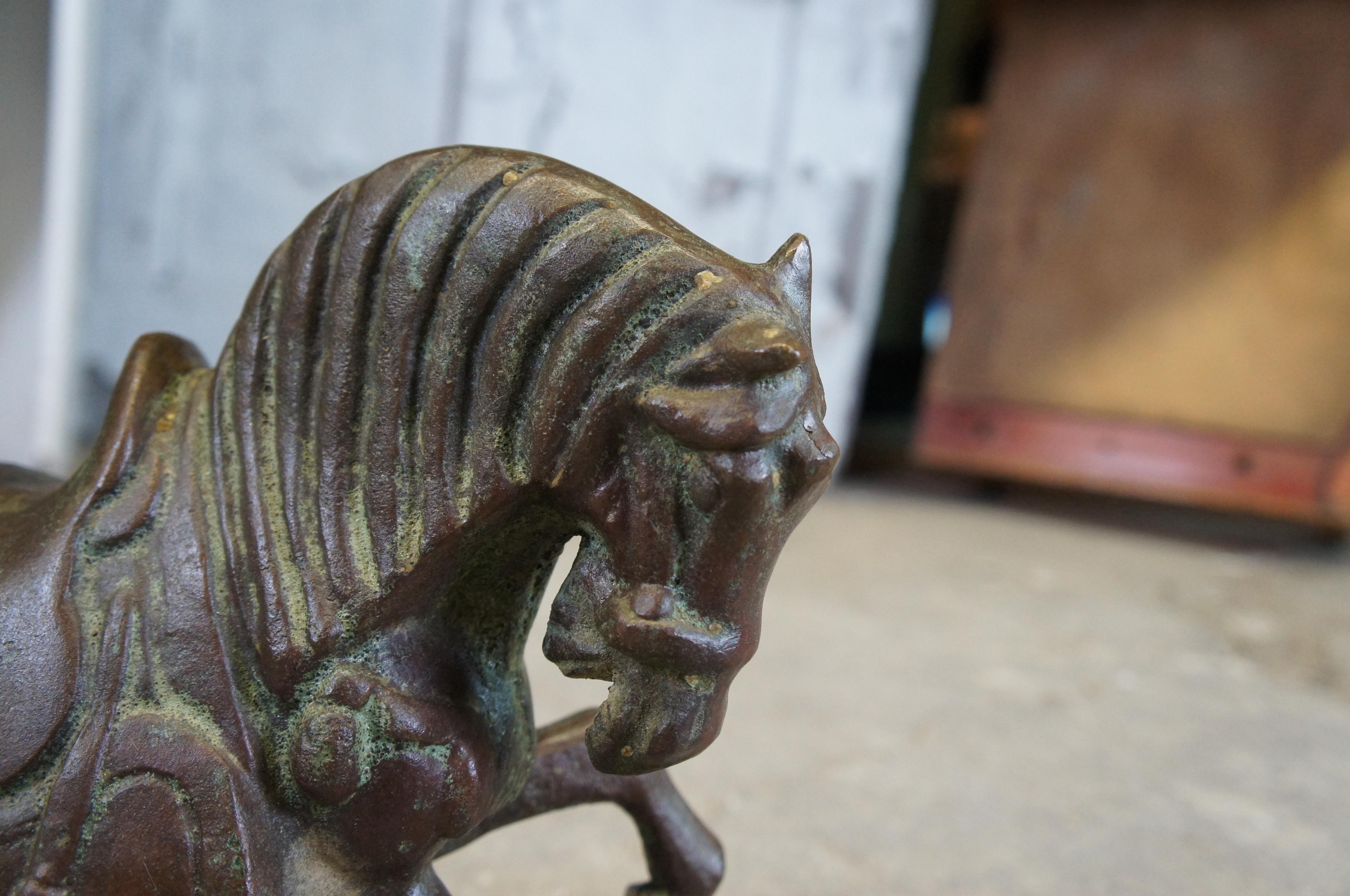Vintage Cast Bronze Chinese Tang Dynasty Warrior Horse Sculpture Statue 5