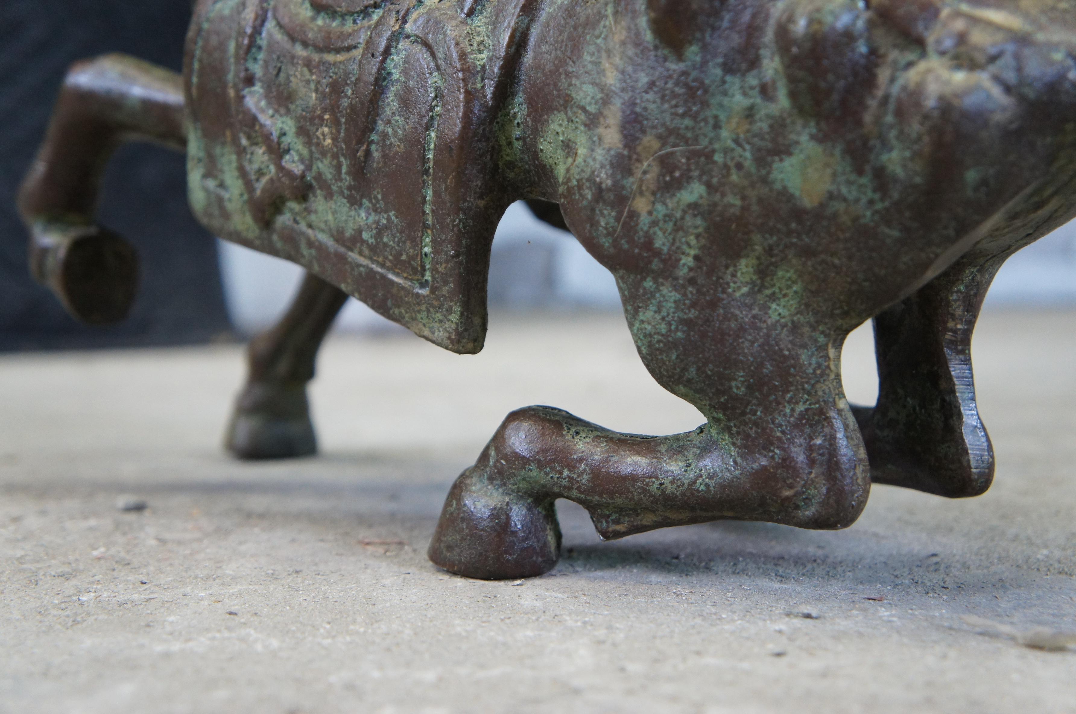 Vintage Cast Bronze Chinese Tang Dynasty Warrior Horse Sculpture Statue 2