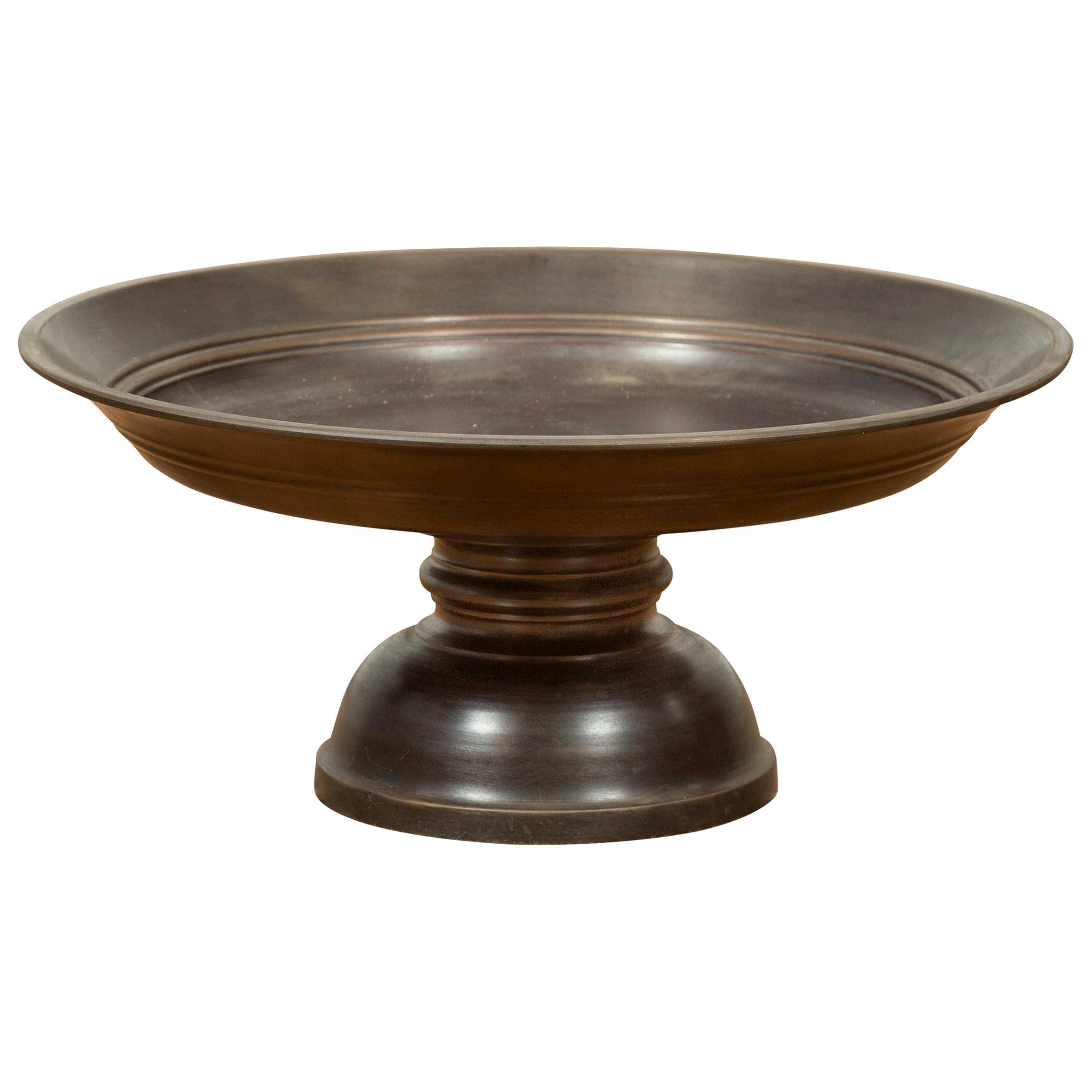 Vintage Cast Bronze Circular Cake Stand with Dark Patina For Sale