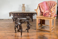 Vintage Cast Bronze Dancing Cherubs Coffee Table Base with Dark Patina