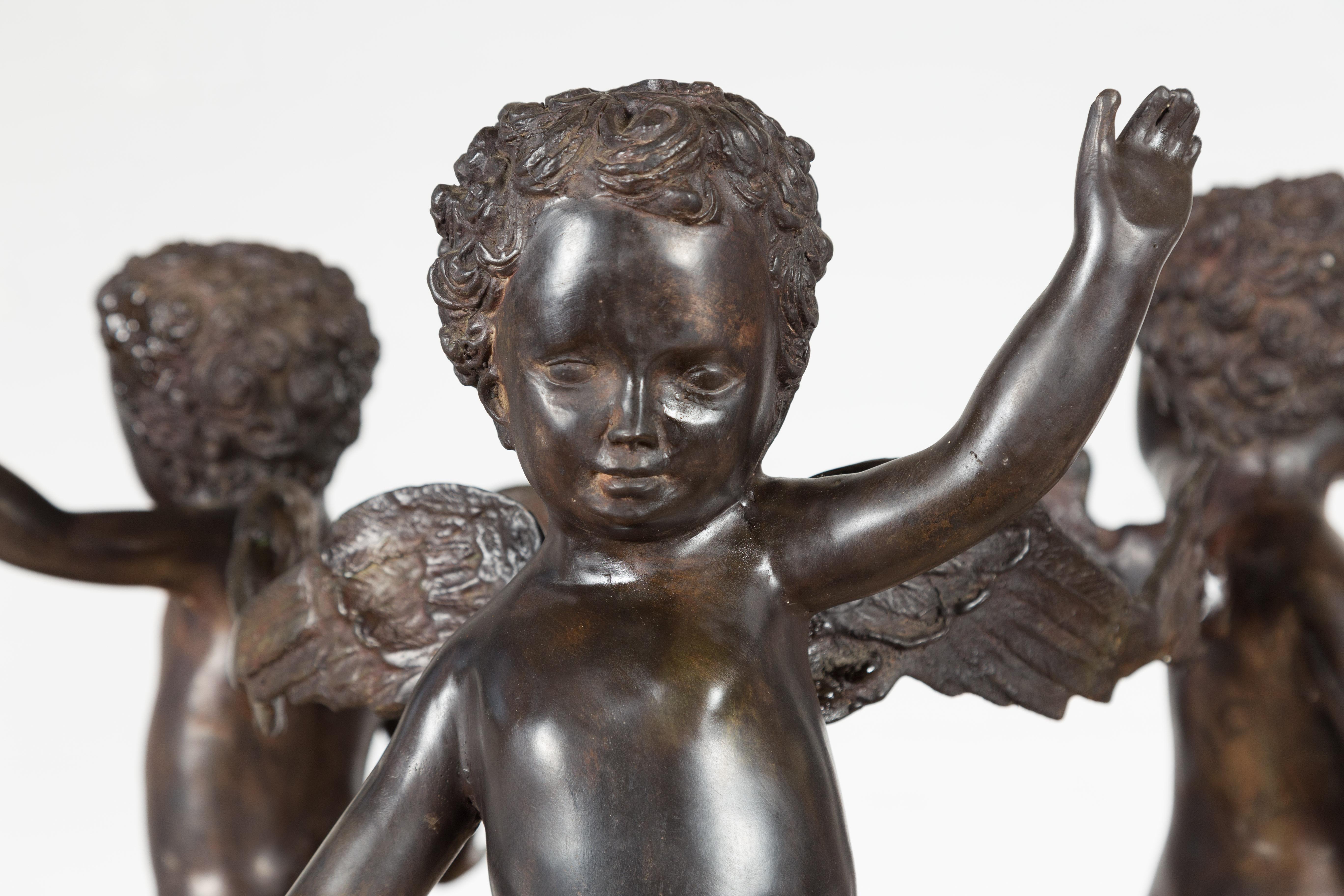 Vintage Cast Bronze Dancing Cherubs Coffee Table Base with Dark Patina For Sale 3