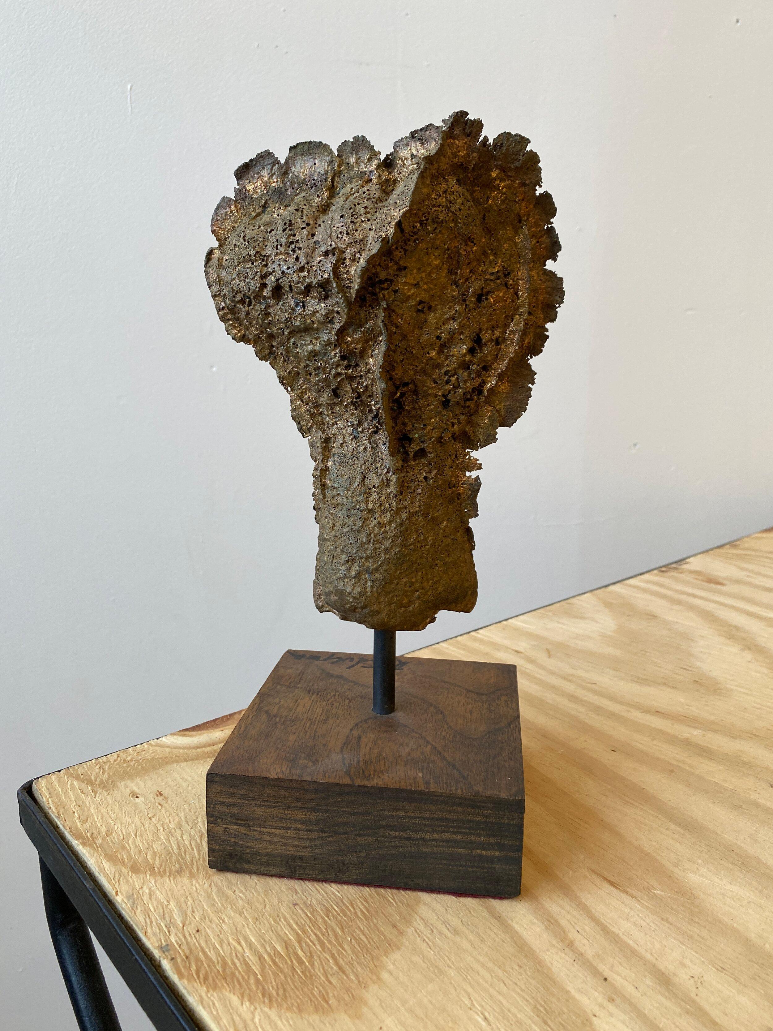 Brutalist Vintage Cast Bronze Fist Sculpture on Wood Base, Signed R Silverman, circa 1980s For Sale