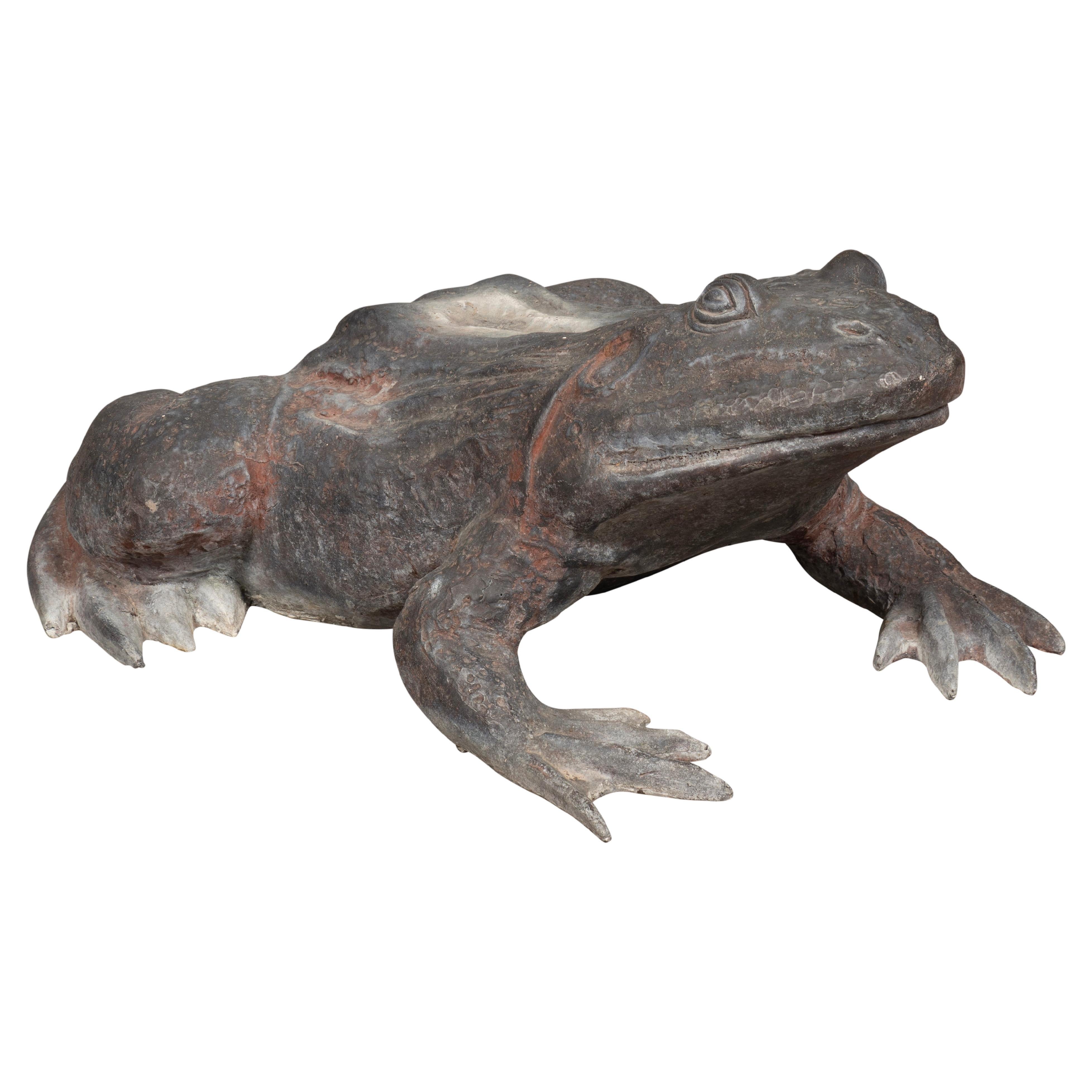 Vintage Cast Bronze Garden Frog For Sale