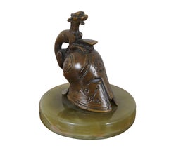Vintage Cast Bronze Green Marble Spartan Helmet Paperweight Bookend 4.5