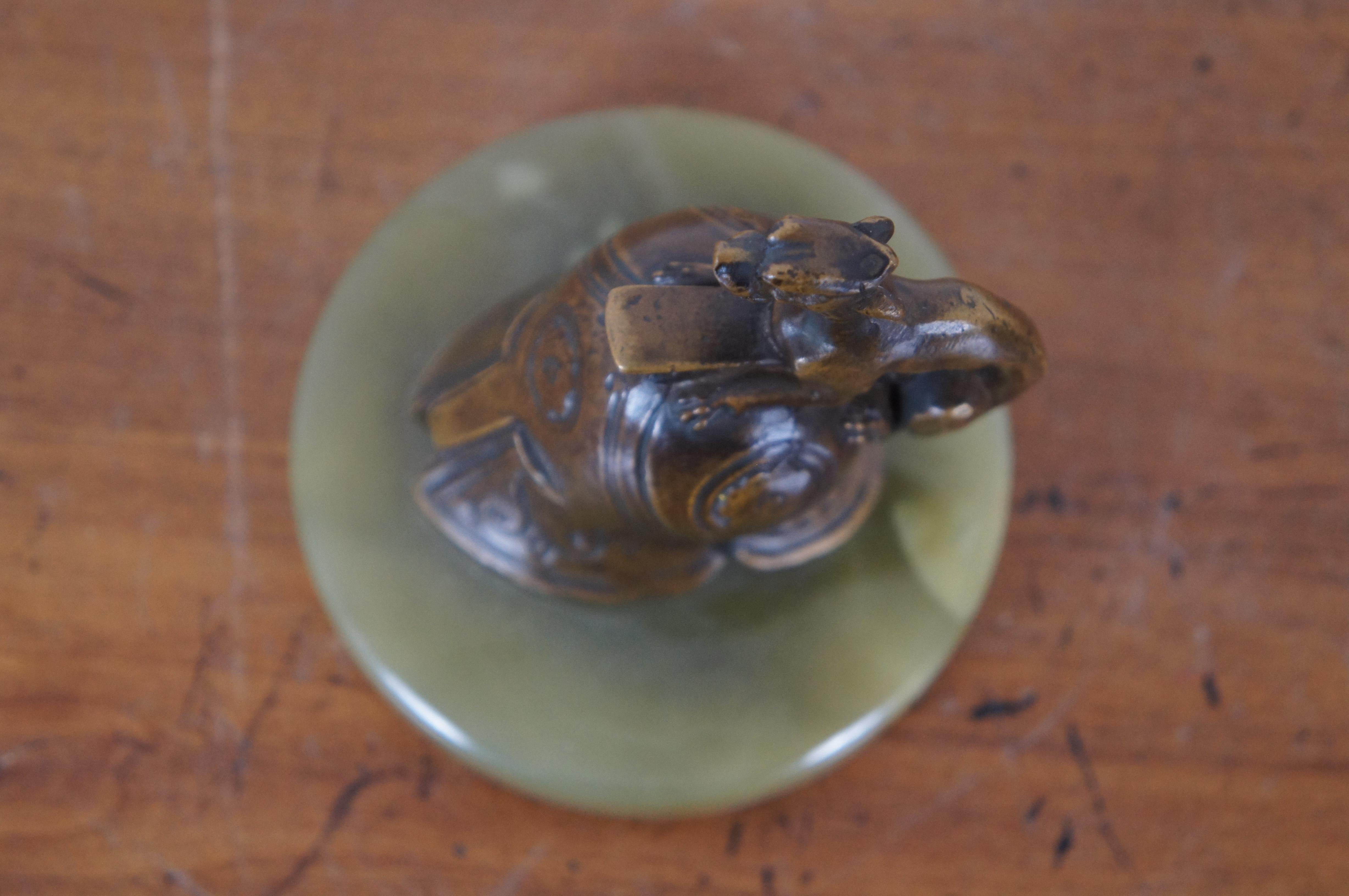 Vintage Cast Bronze Green Marble Spartan Helmet Paperweight Bookend 4.5 For Sale 1
