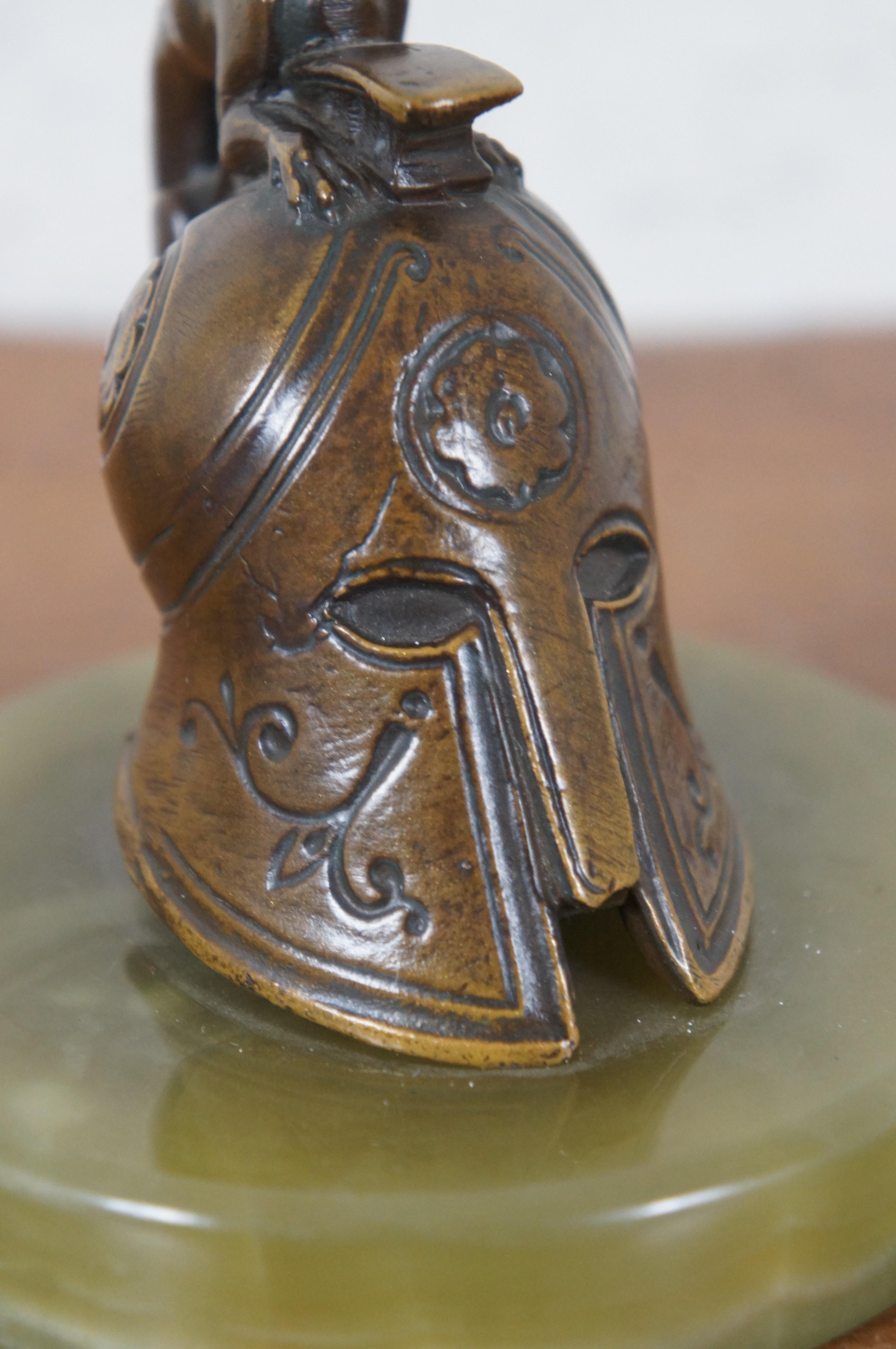 Vintage Cast Bronze Green Marble Spartan Helmet Paperweight Bookend 4.5 For Sale 3