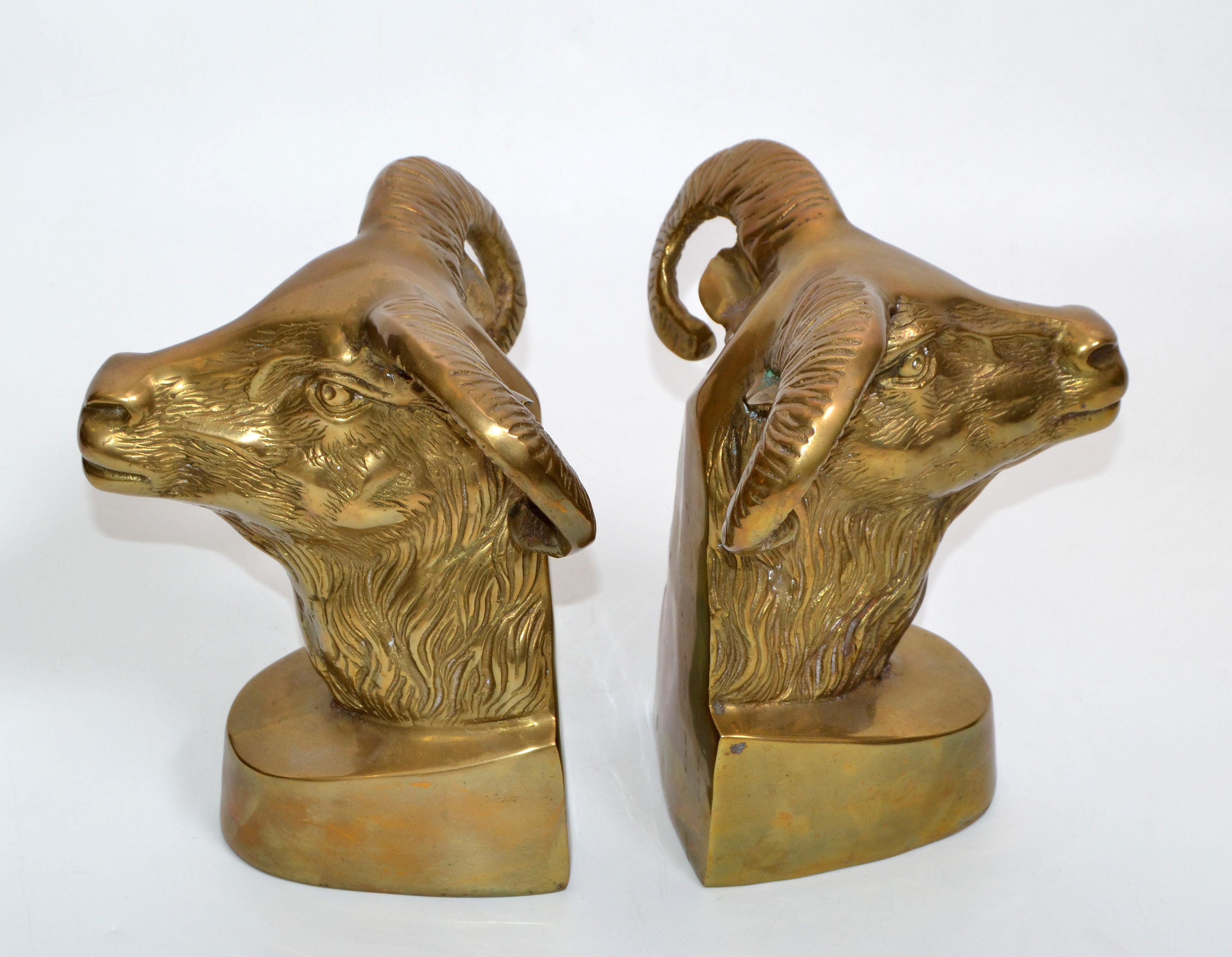 Vintage Cast Bronze Rams Head Bookends, Pair 4