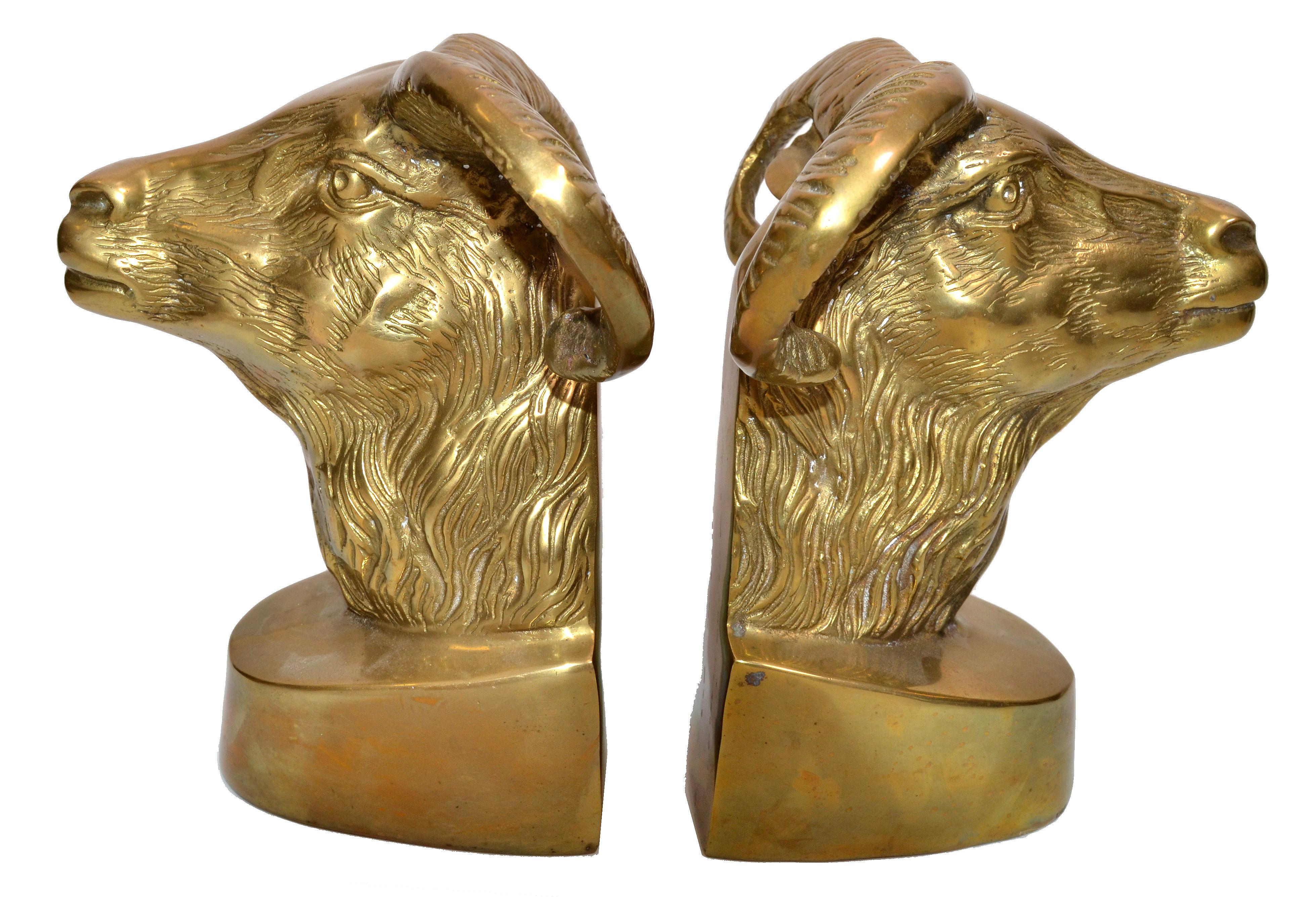 Vintage Cast Bronze Rams Head Bookends, Pair 5