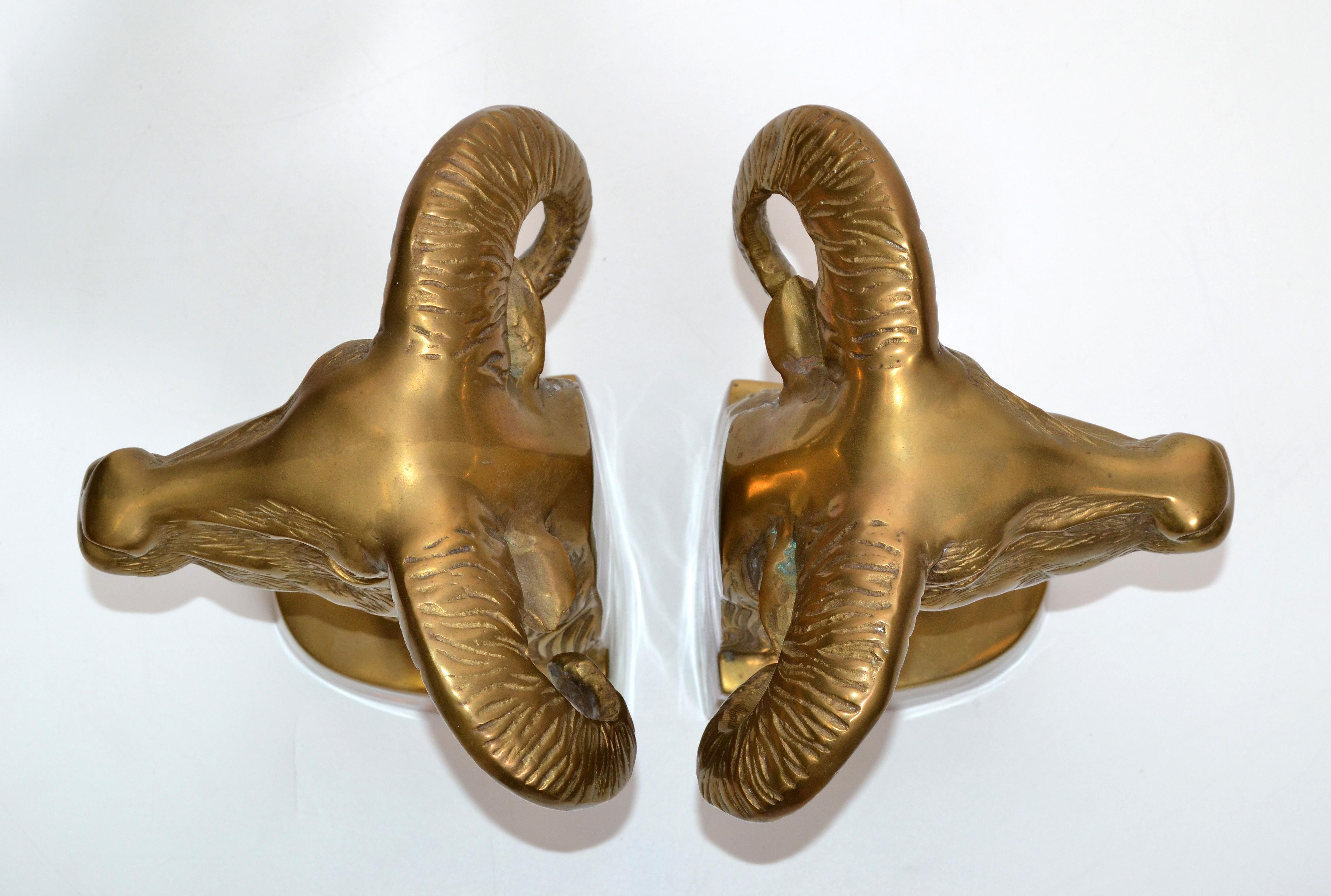 Vintage Cast Bronze Rams Head Bookends, Pair In Good Condition In Miami, FL
