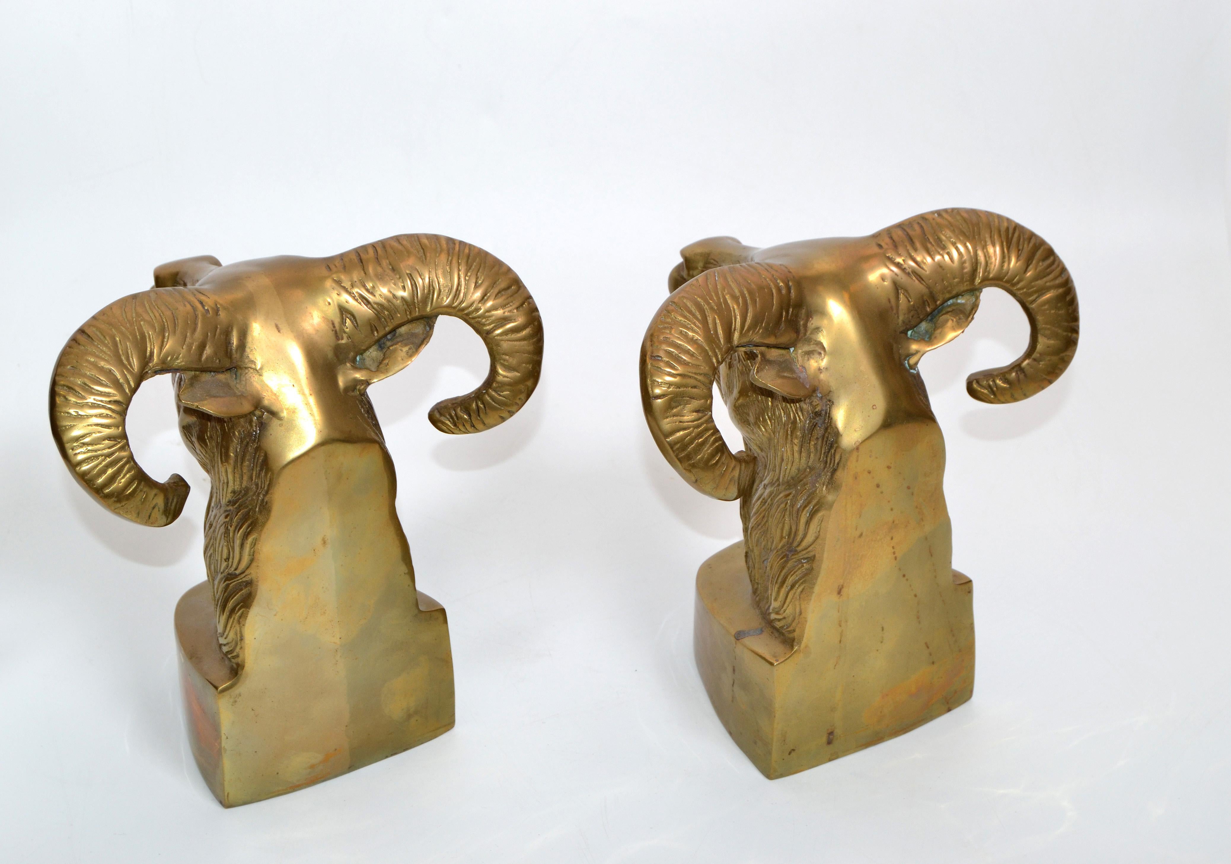 Vintage Cast Bronze Rams Head Bookends, Pair 3