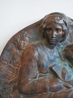 Vintage Cast Bronze Relief "Tondo Pitti" after Michelangelo, 1950s