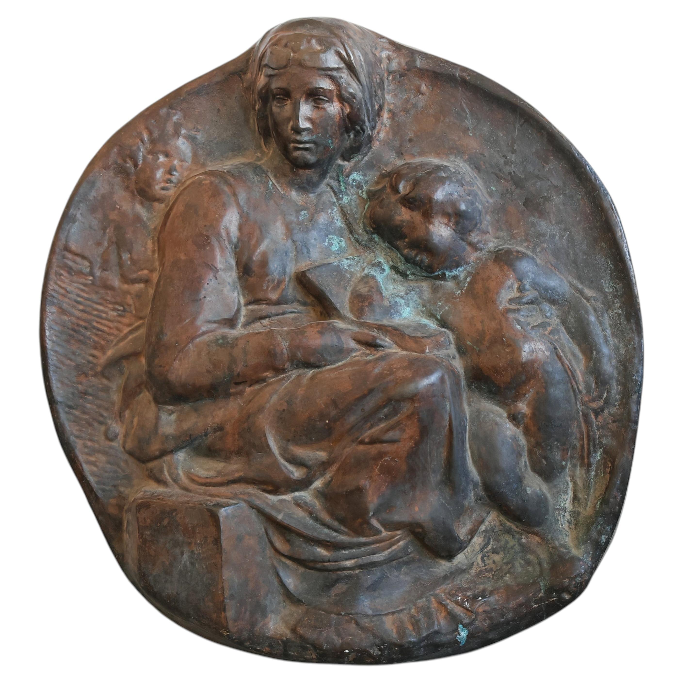 Vintage Cast Bronze Relief "Tondo Pitti" after Michelangelo, 1950s