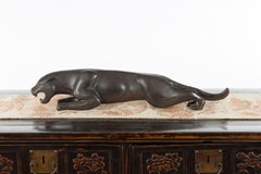 Vintage Cast Bronze Sculpture of Skulking Jaguar on the Prowl with Dark Patina