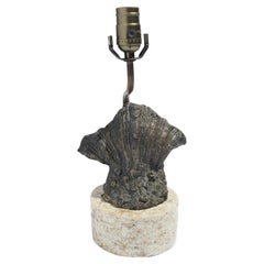 Vintage cast bronze shell lamp on a marble base, c. 1900