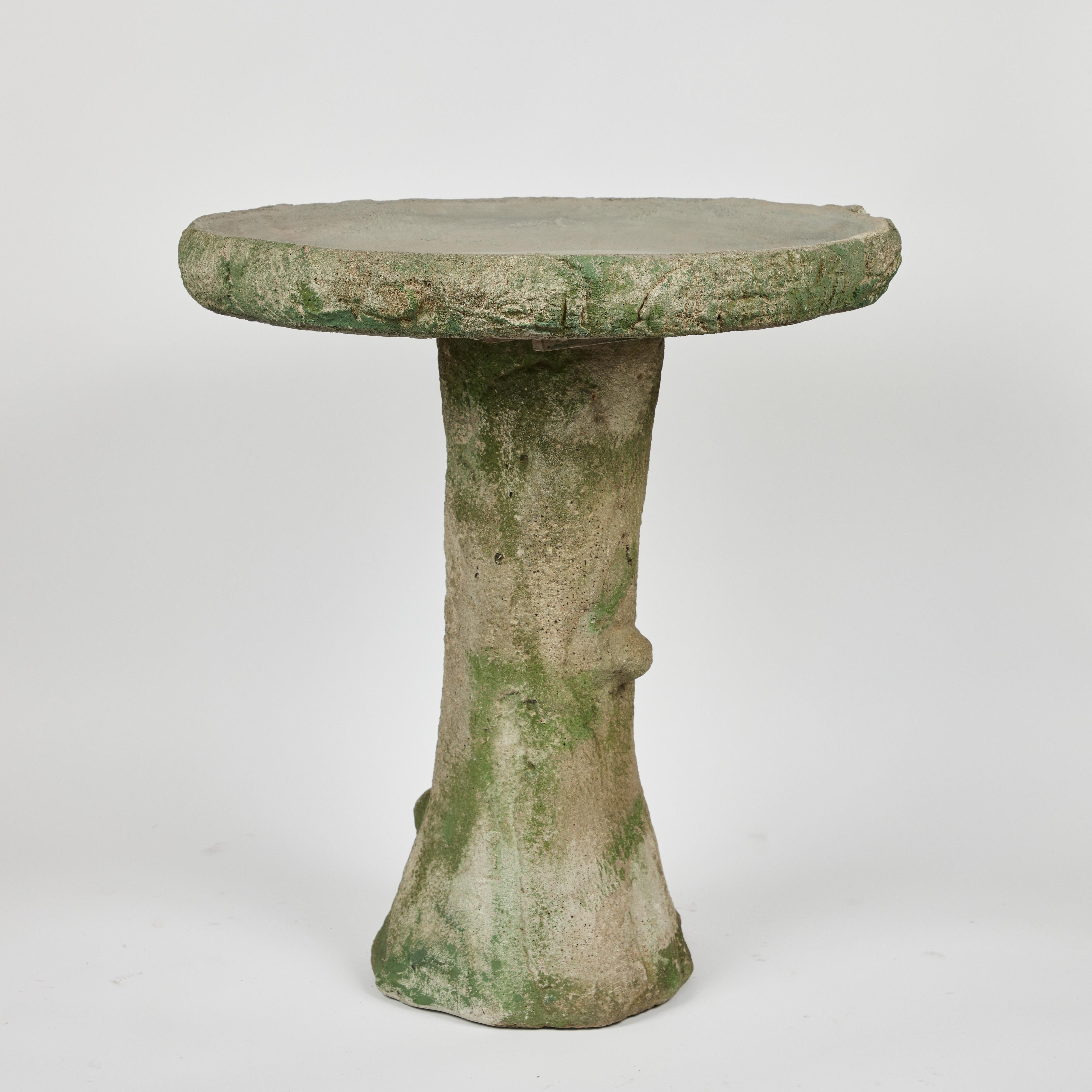 Vintage romanticized classic cast cement Faux Bois style bird bath with slight green natural verdigris patina. (2 pieces) The perfect accent to any yard or beautiful flower garden.

Measures: 24