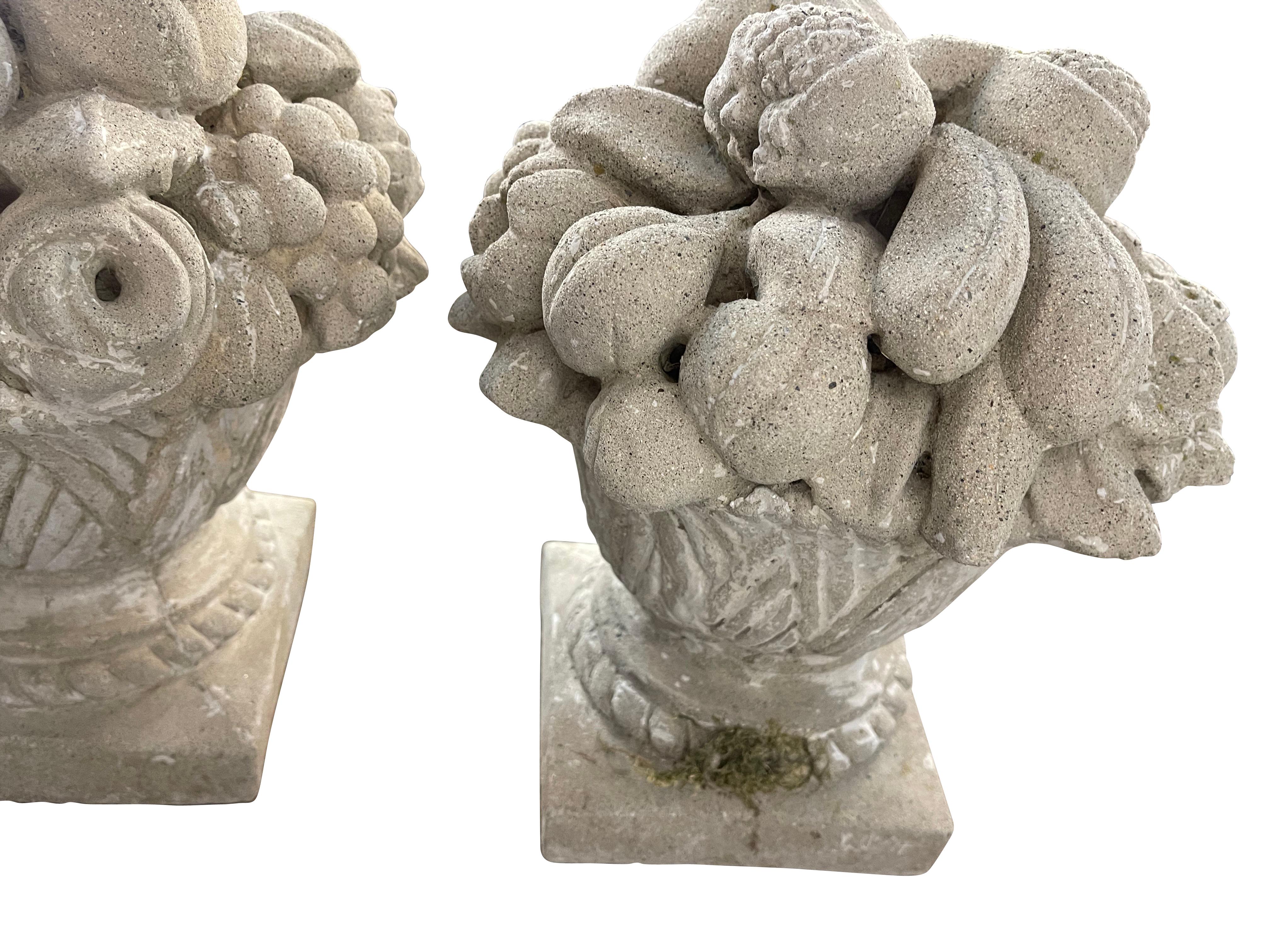 Vintage Cast Cement Flower Baskets/ Cornucopias  4