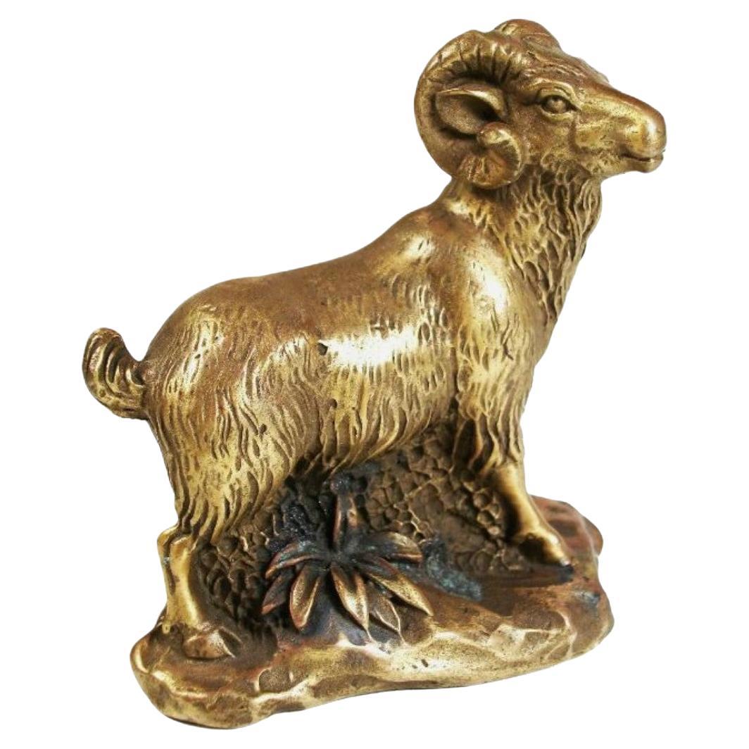 Vintage Cast & Chased Bronze Ram - Signed E. F. - China - Late 20th Century