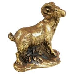 Vintage Widder aus Bronzeguss und ziselierter Bronze - signiert E. F. - China - spätes 20. Jahrhundert
