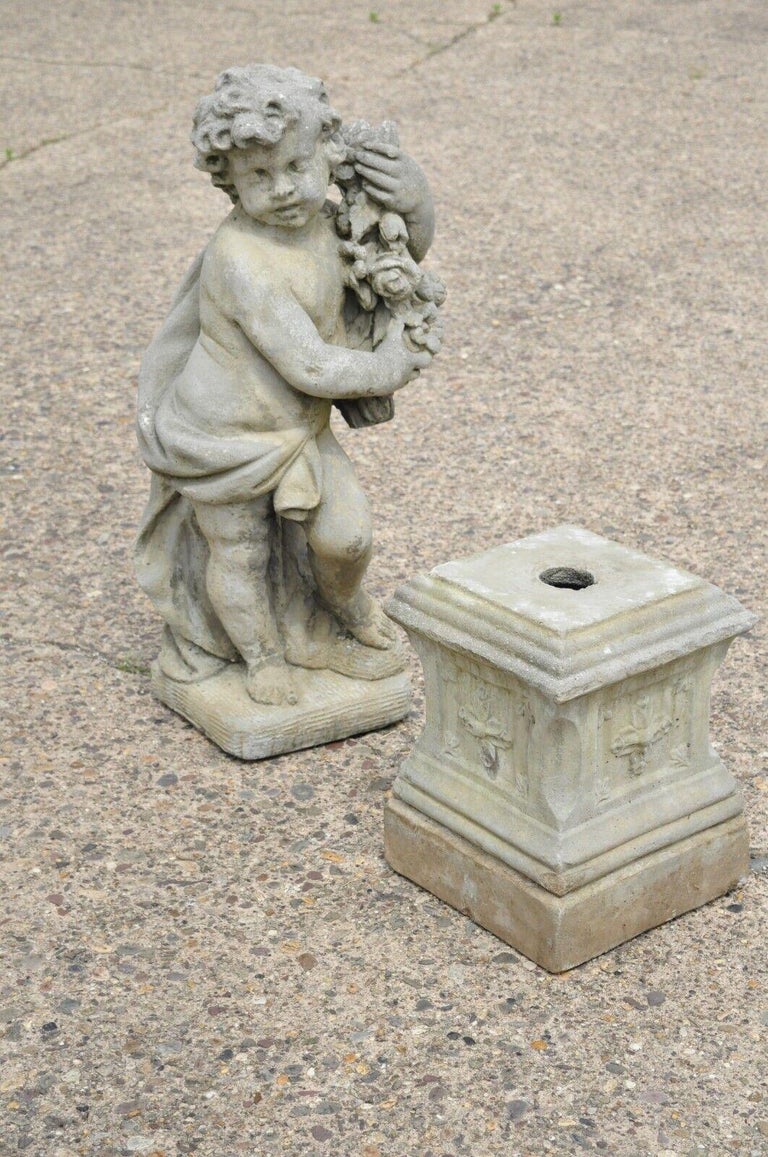 Vintage Cast Concrete Four Seasons Cherub Garden Statue Ornament on
