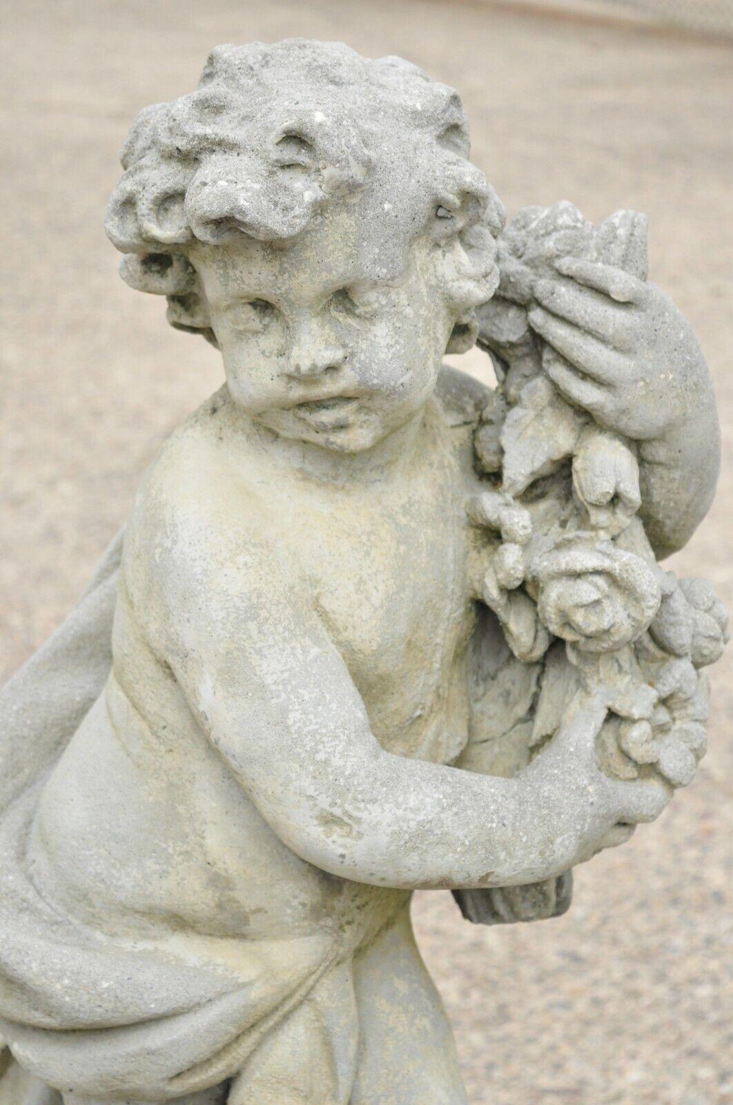 Classical Greek Vintage Cast Concrete Four Seasons Cherub Garden Statue Ornament on Base