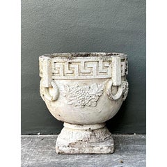 Vintage Cast Concrete Greek Key Planter