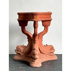 Vintage Cast Concrete Koi Table Pedestal