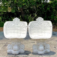 Vintage Cast Concrete Outdoor Lounge Chairs - a Pair