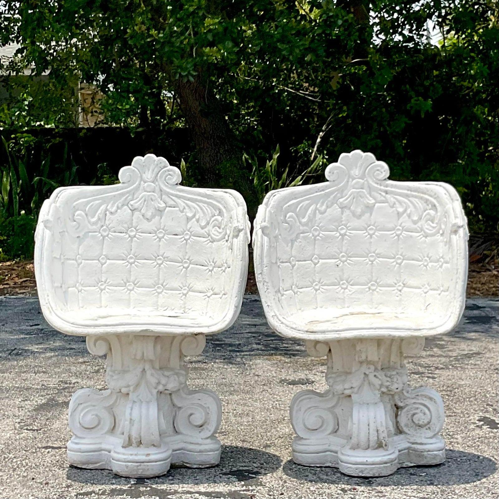 Vintage Cast Concrete Outdoor Lounge Chairs - a Pair In Good Condition For Sale In west palm beach, FL