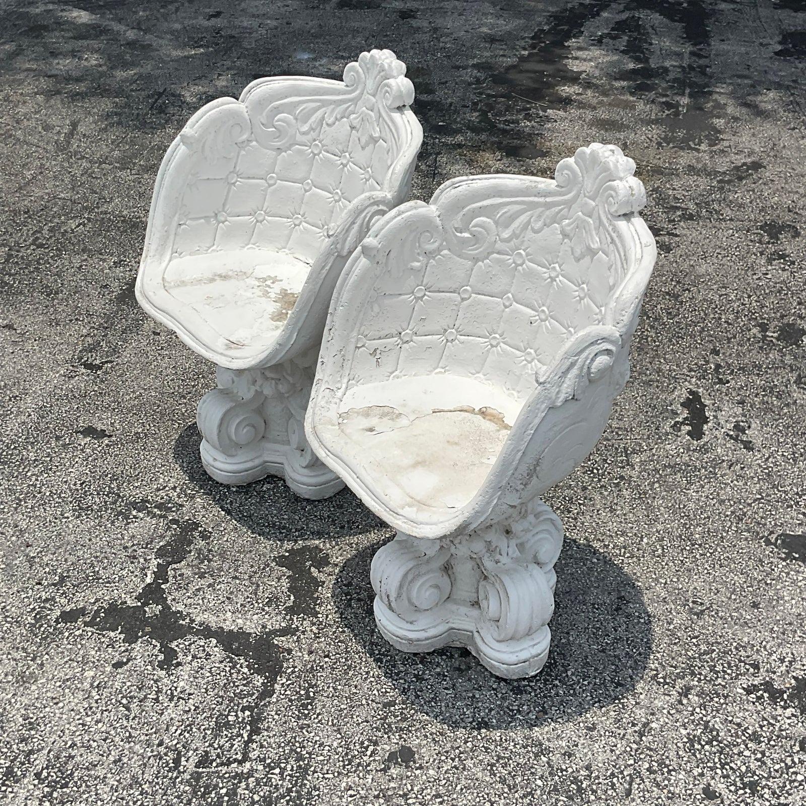 Vintage Cast Concrete Outdoor Lounge Chairs - a Pair For Sale 2