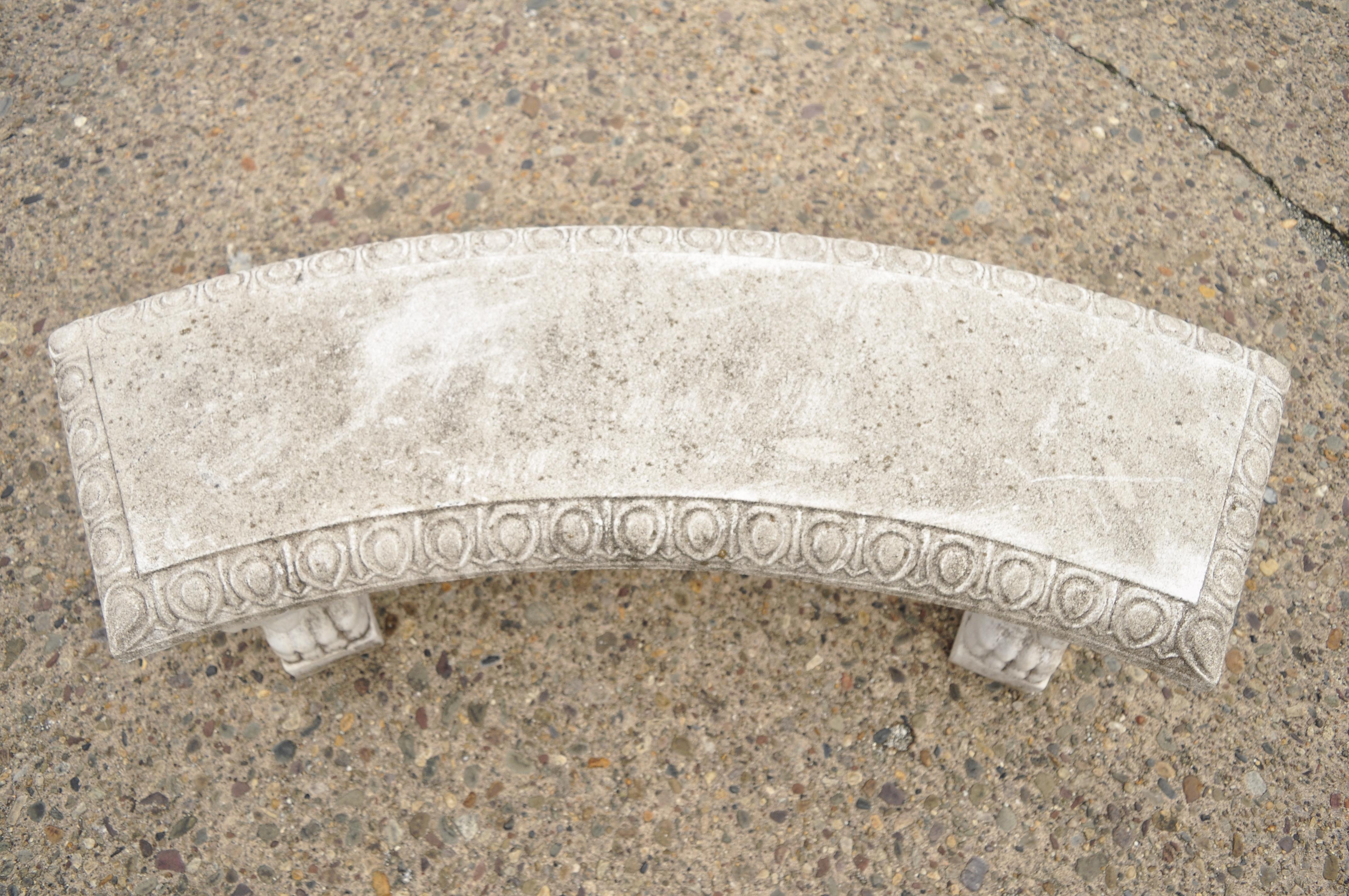 Vintage Cast Concrete Paw Feet French Regency Style Curved Garden Bench In Good Condition In Philadelphia, PA