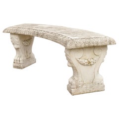 Retro Cast Concrete Paw Feet French Regency Style Curved Garden Bench