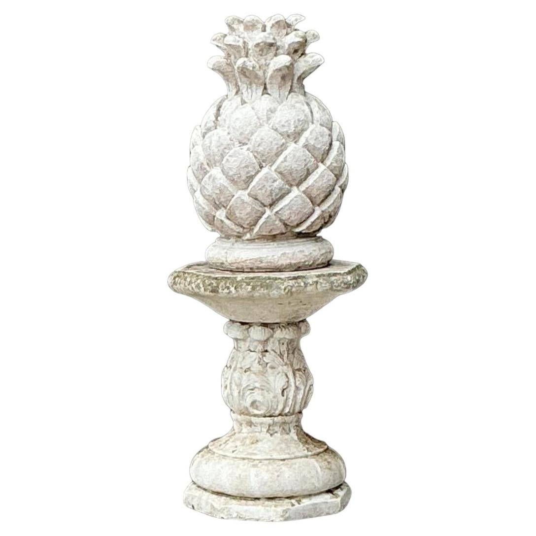 Vintage Cast Concrete Pineapple on Pedestal For Sale