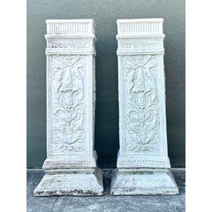 Vintage Cast Concrete Relief Pedestals - A Pair