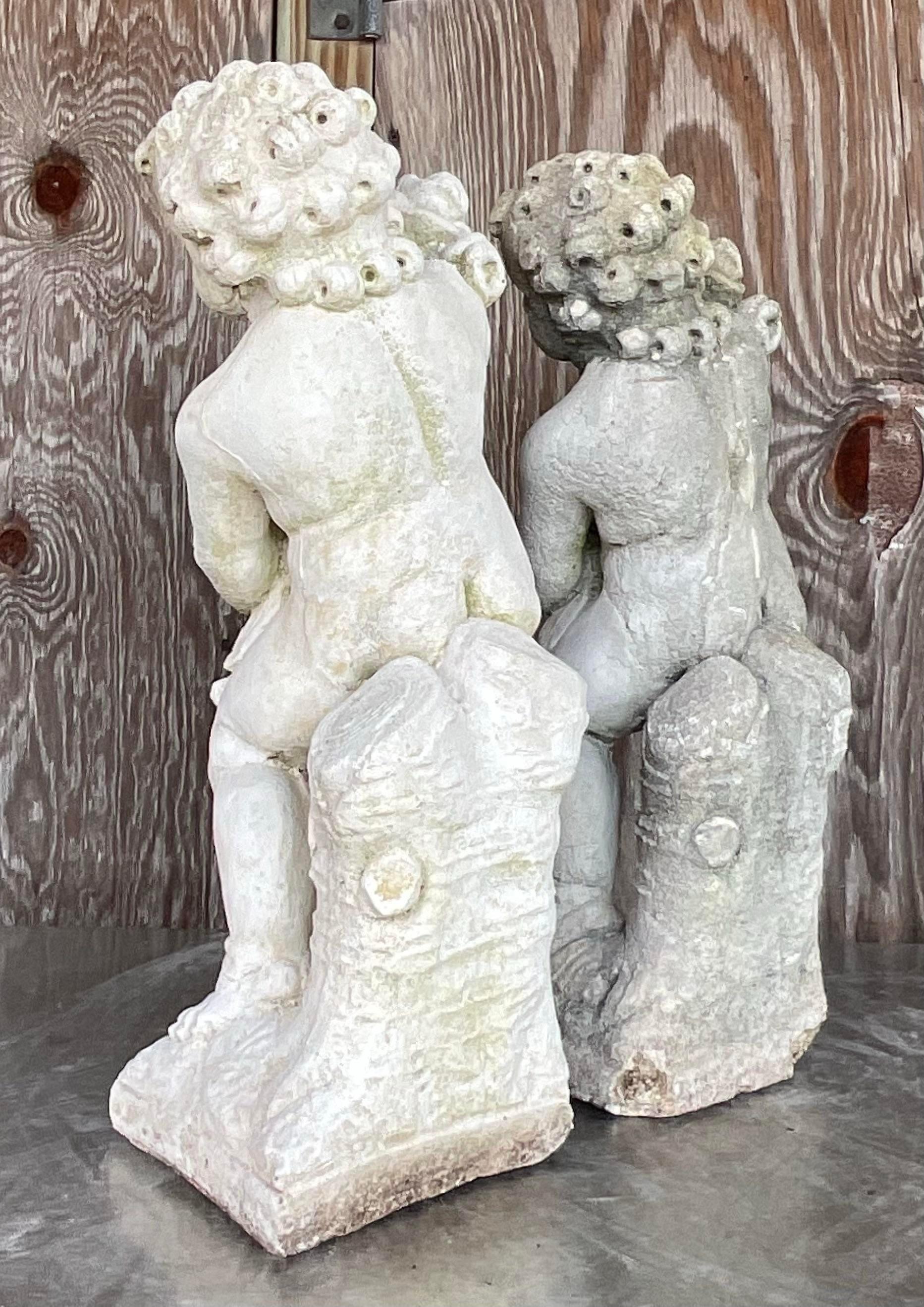 Mid-Century Modern Vintage Cast Concrete Season Statues - a Pair For Sale