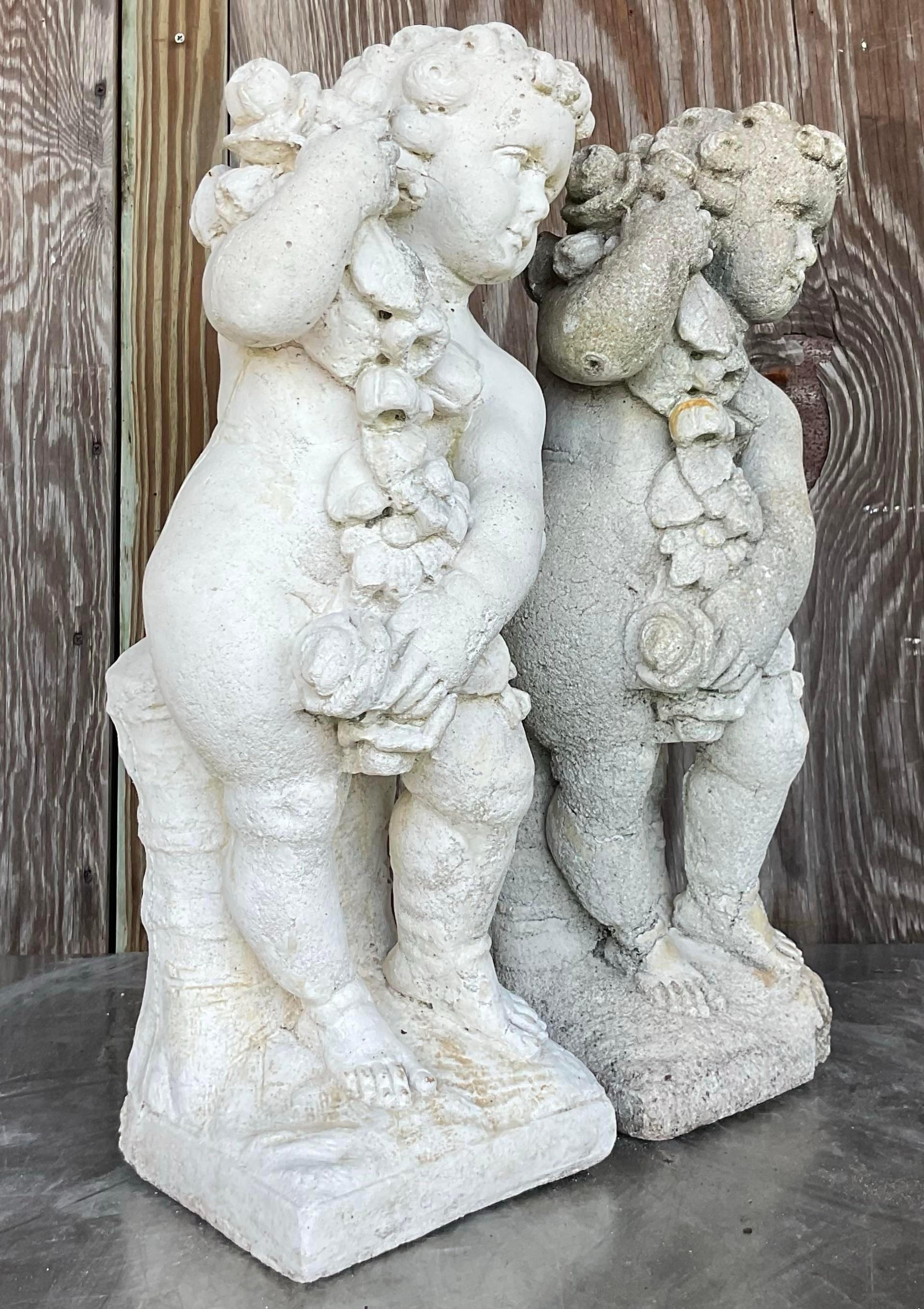 Vintage Cast Concrete Season Statues - a Pair In Good Condition For Sale In west palm beach, FL