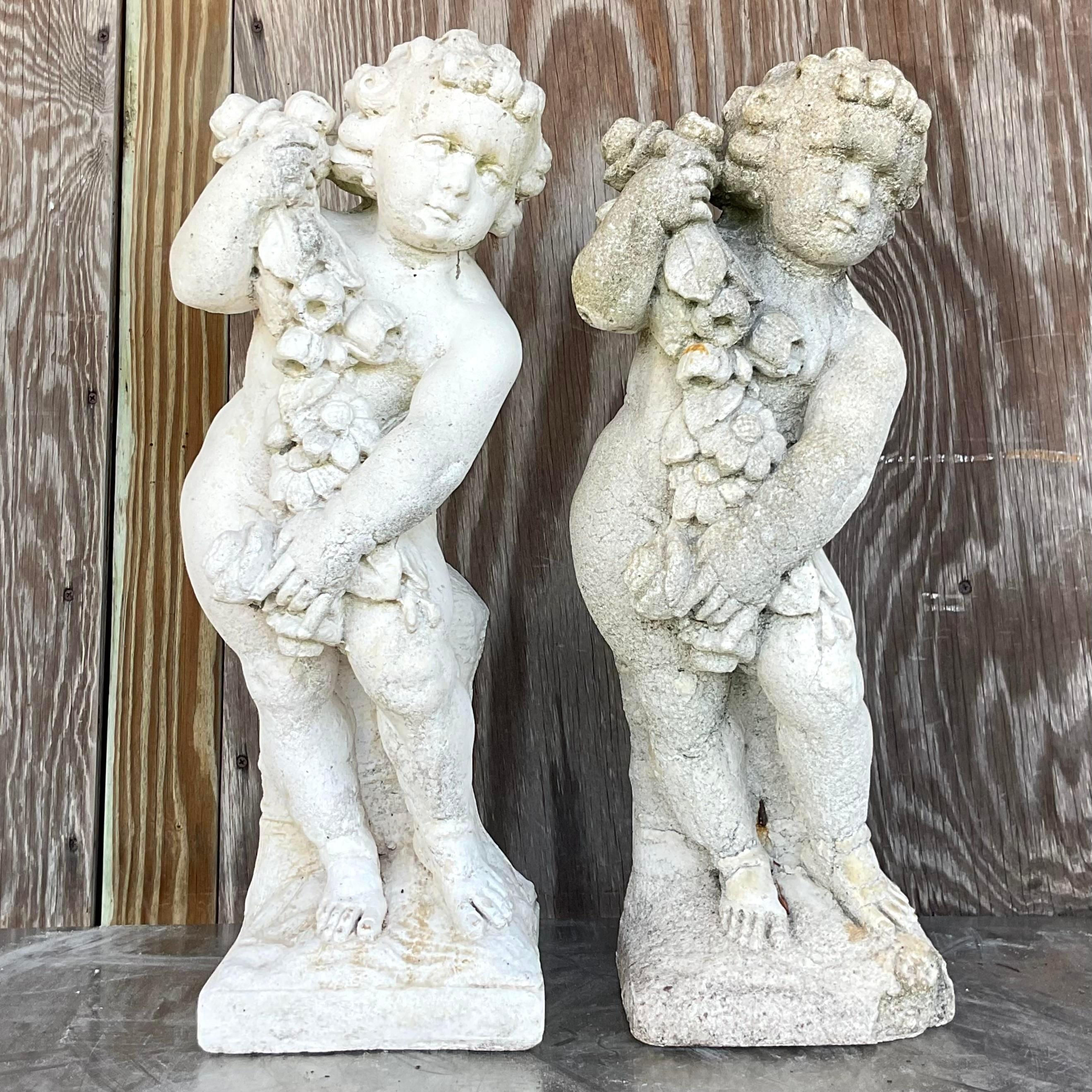Vintage Cast Concrete Season Statues - a Pair For Sale 2