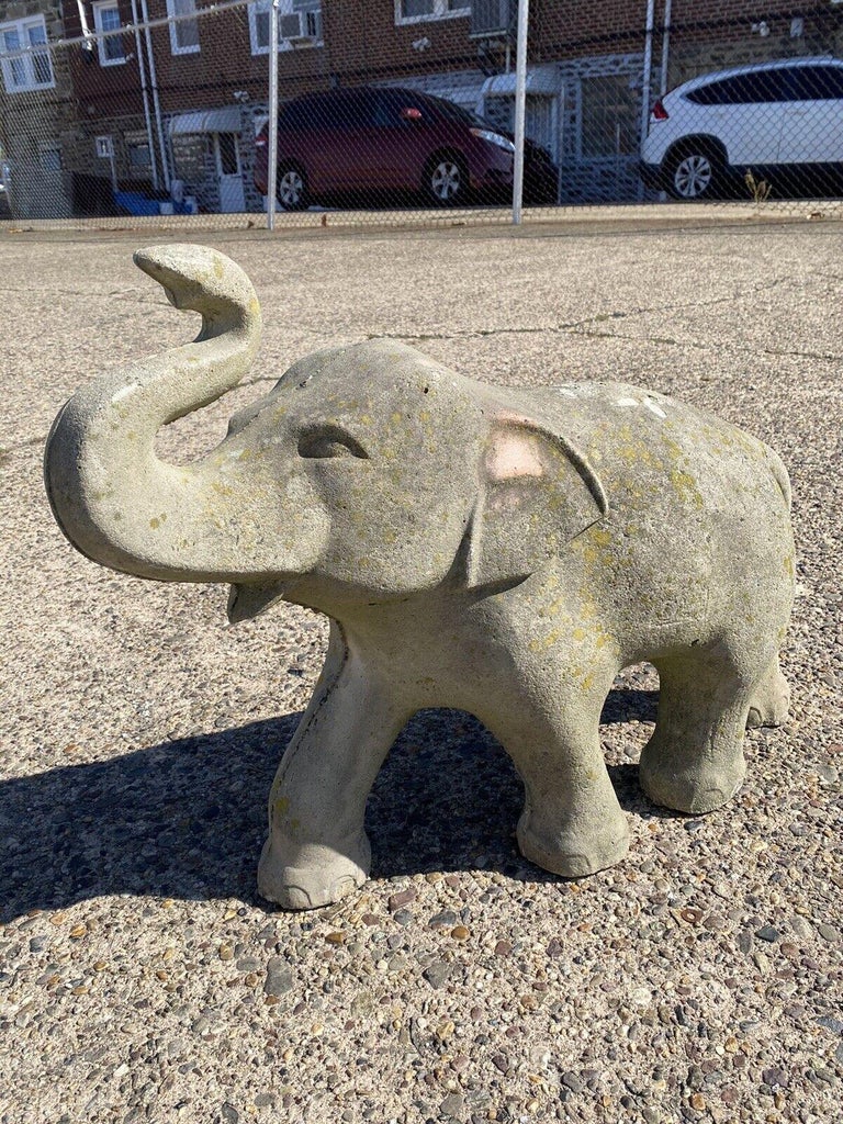 Vintage Cast Concrete Stone 31" Long Elephant Garden Statue Sculpture